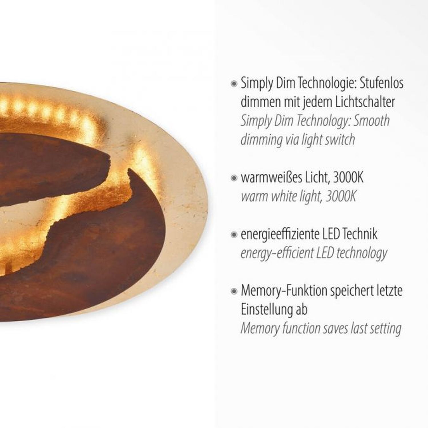 Plafonnier LED à intensité variable Rouille brun or Ø50 cm 3000 K Plafonnier LED à intensité variable Rouille brun or Ø50 cm 3000 K