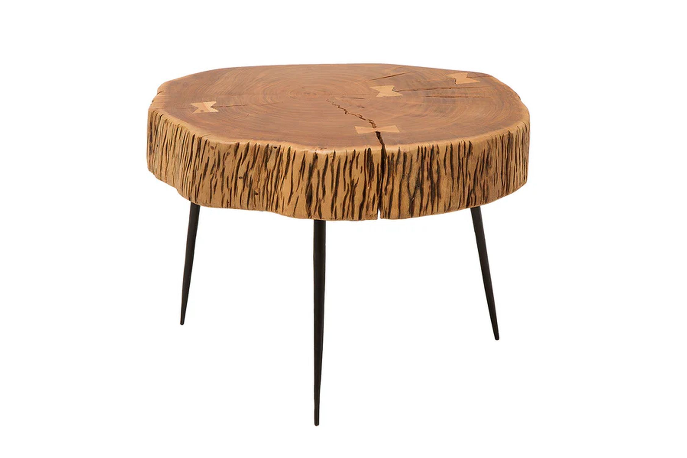 Table basse en bois d'acacia métal Ø 60 cm en noir naturel