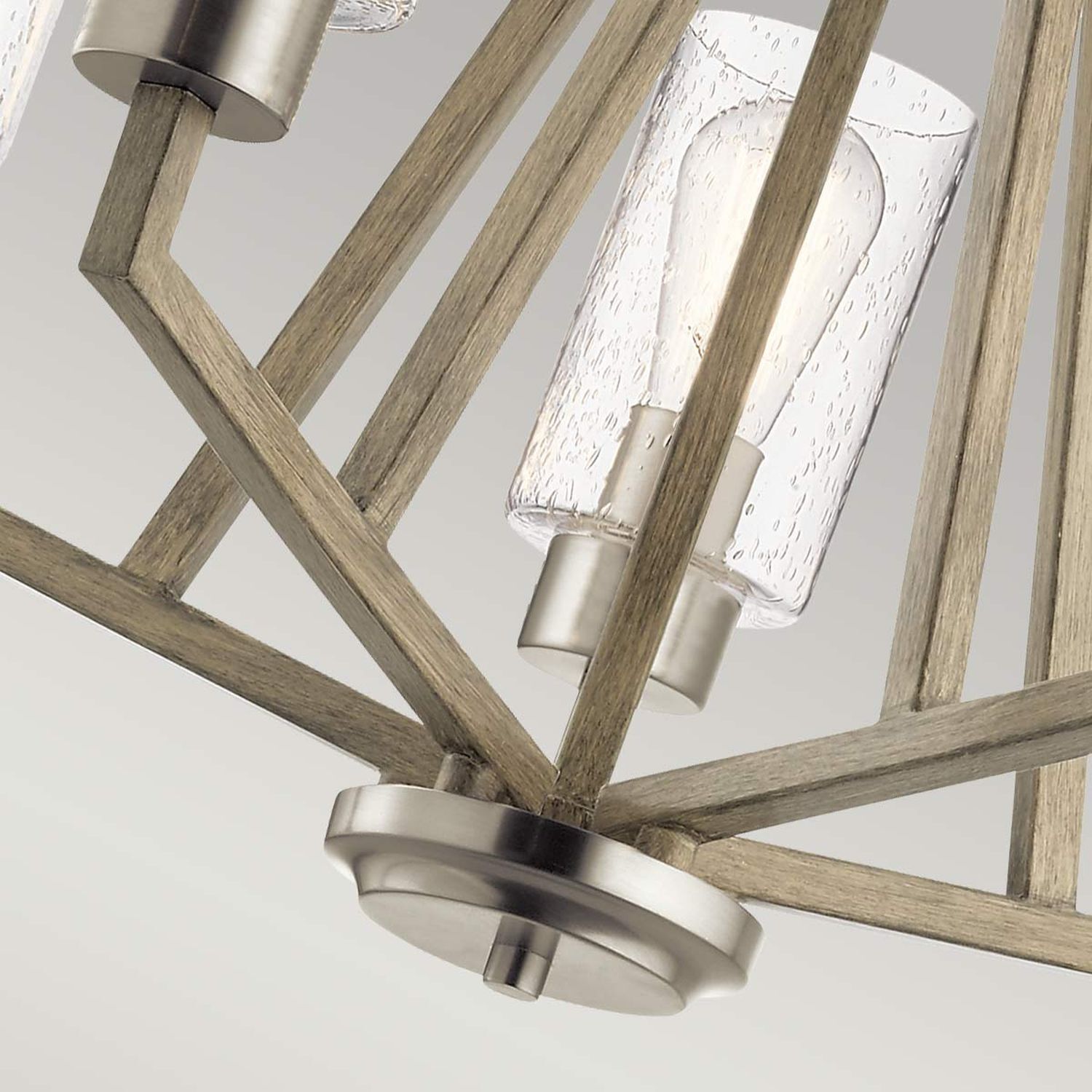 Kronleuchter Metall Glas E27 B: 61,1 cm Modern BRAGE Chandelier, Holzrahmen, Metallakzente, Klarglas, Deckenleuchte