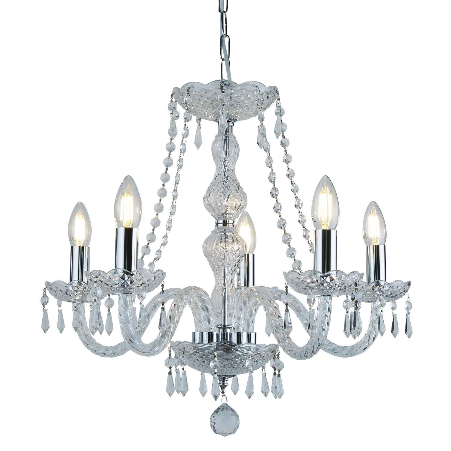 Lustre cristal en chrome 5 flammes E14 Ø 50 cm