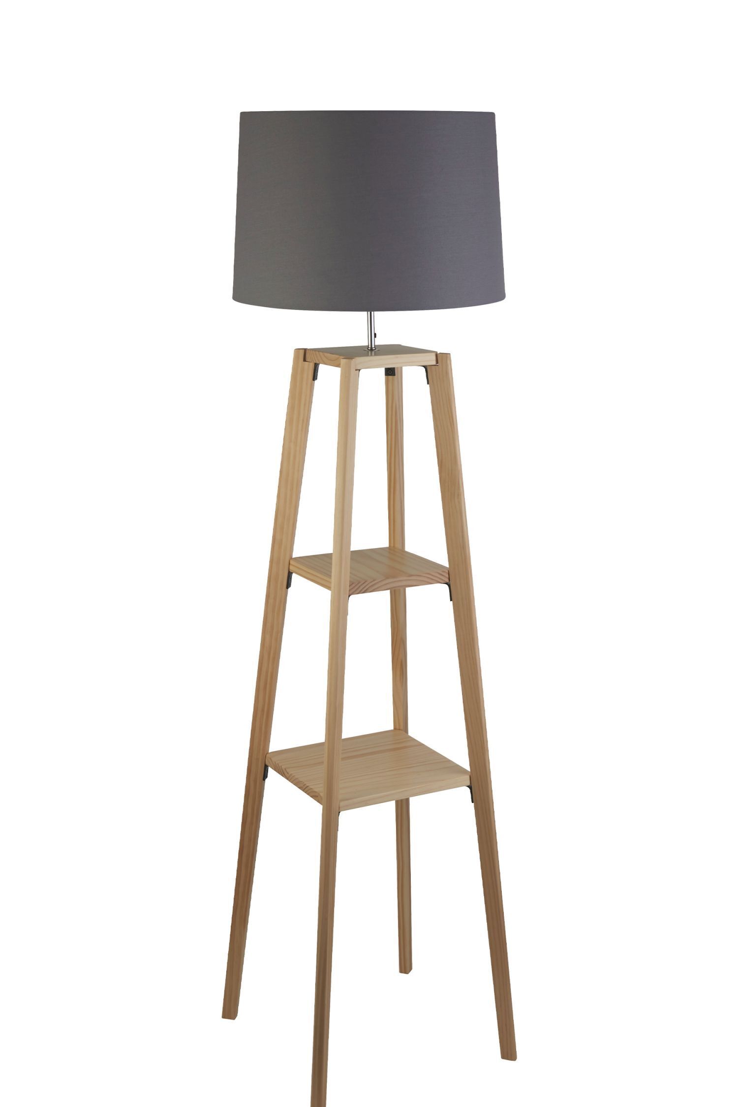 Lampadaire avec support Bois Tissu Gris Naturel E27 152 cm