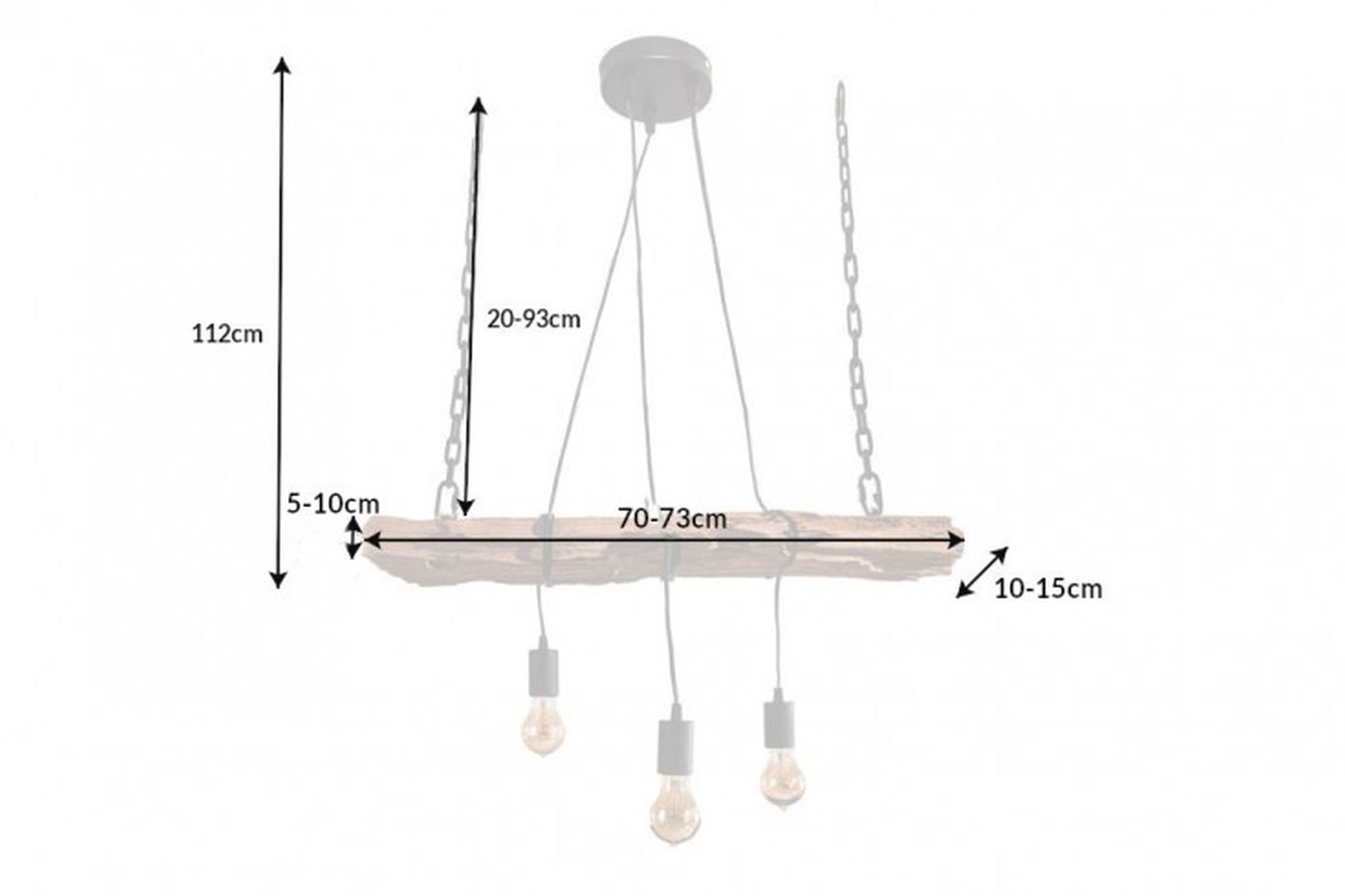 Lampe à suspendre allongée en bois naturel L:73 cm E27 confortable