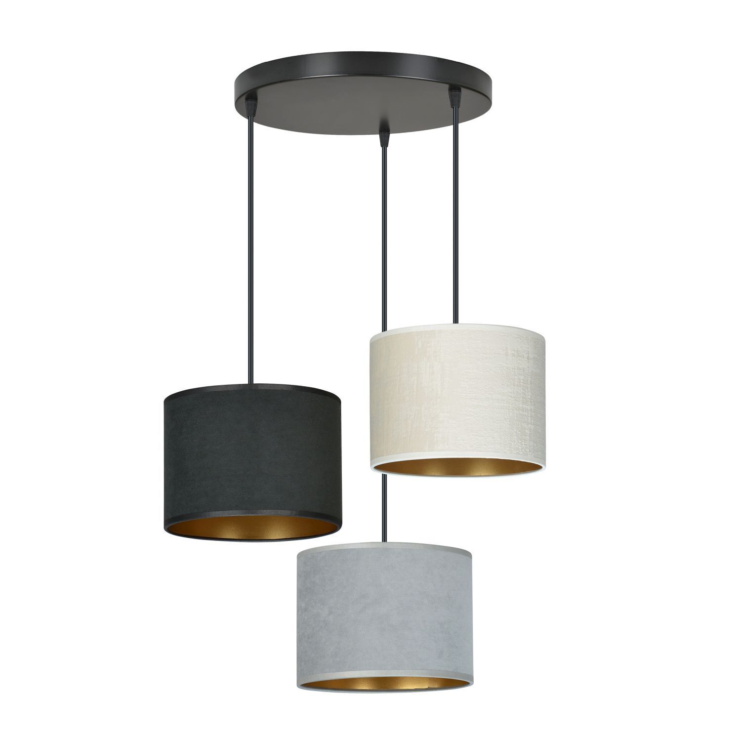 Suspension réglable tissu métal E27 3 flammes CYRIL