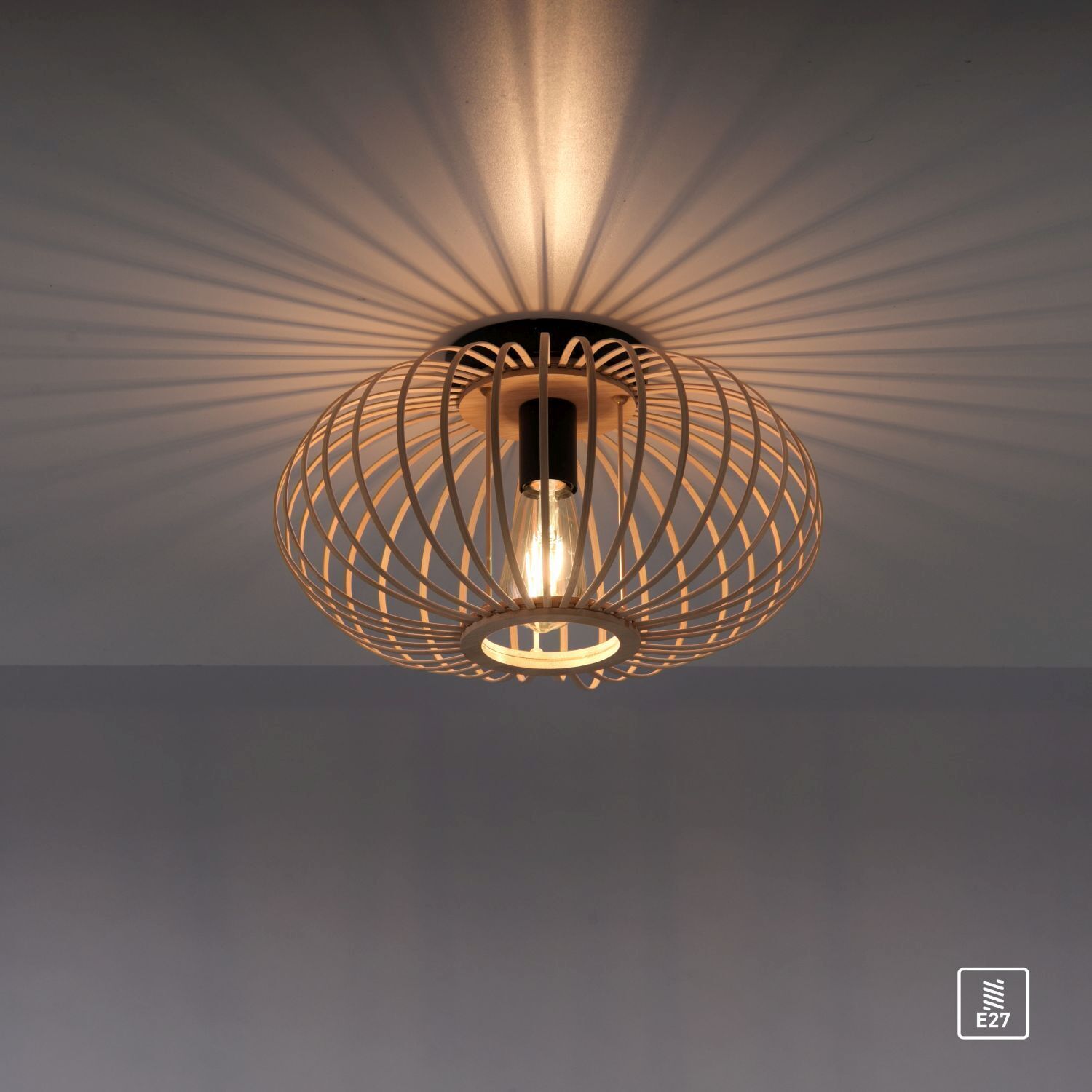 Lampe de plafonnier ronde Scandinave Métal Bois E27 Ø40 cm