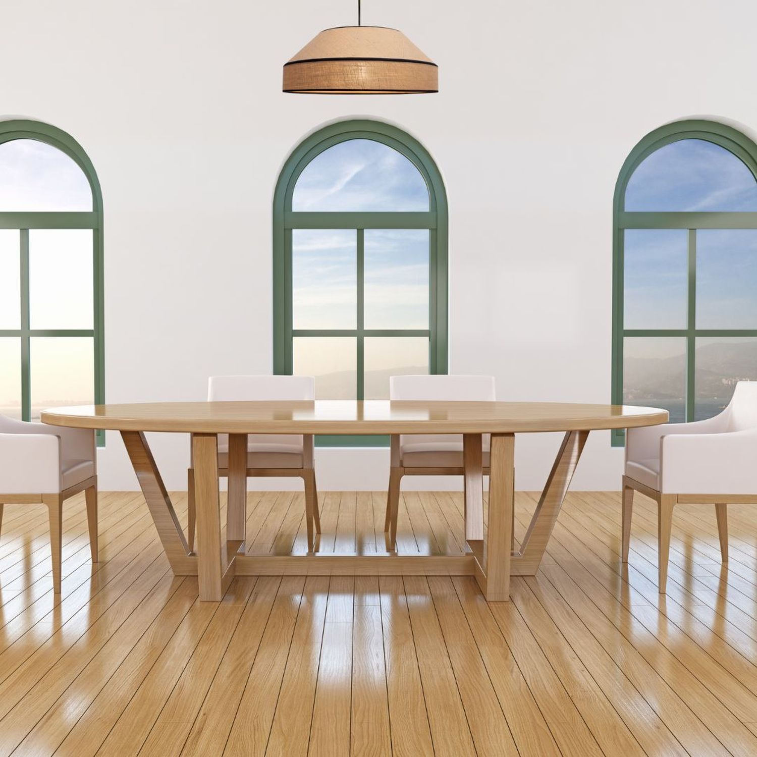 Esstisch, Holztisch, rundoval, vierbein, helles Holz