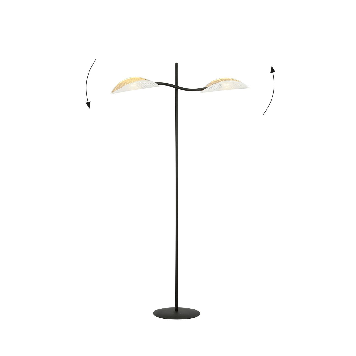 Lampadaire Tissu Métal 150 cm pivotant Noir Blanc Or 2x E14