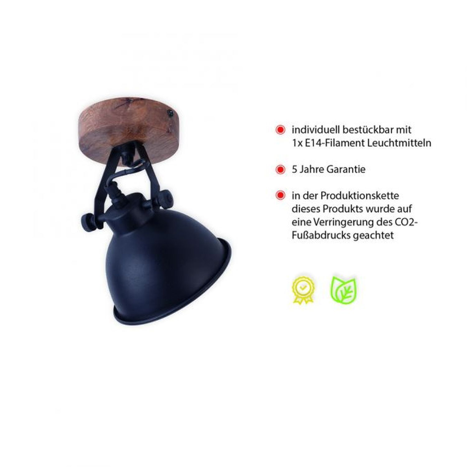 Spot de plafond flexible bois métal E14 L:15 cm Industrial Beleuchtung, Elektronik, Kopfhörer