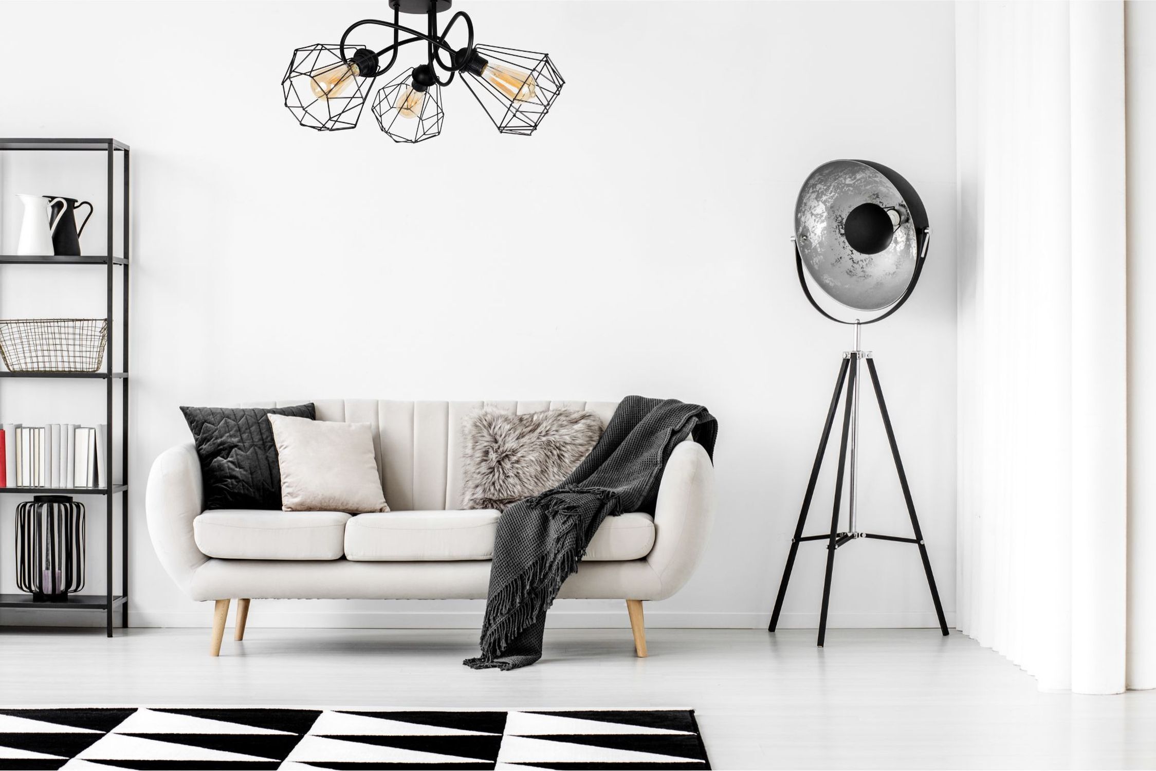 Lampe de plafonnier noir rétro métal E27 L:65 cm 3-flamme