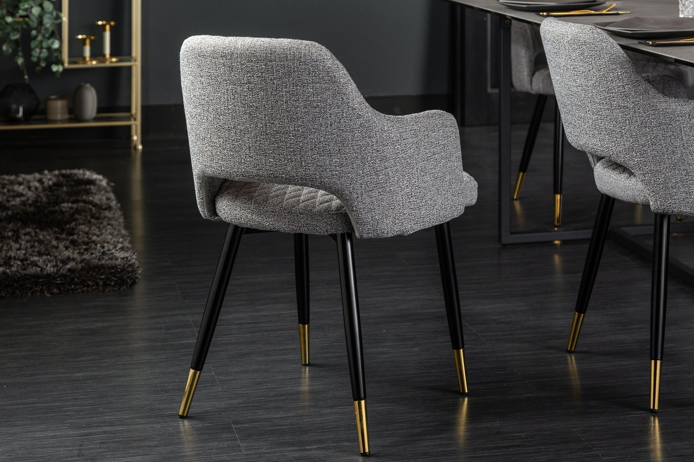 Chaise de salle à manger avec accoudoirs Rétro Gris Noir Or L : 54 cm Moebel, Fußboden, Stuhl