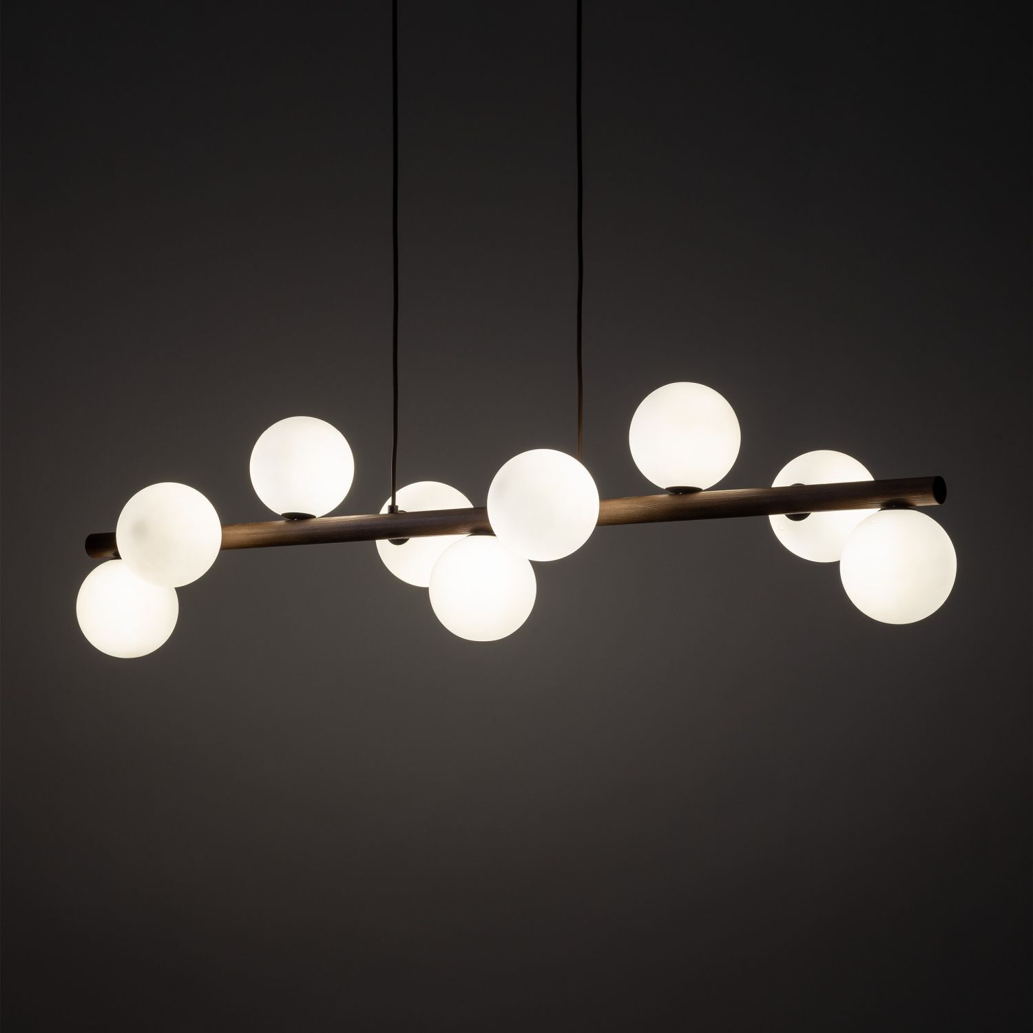 Suspension métal bois verre L : 117 cm H : max. 125 cm 9x G9