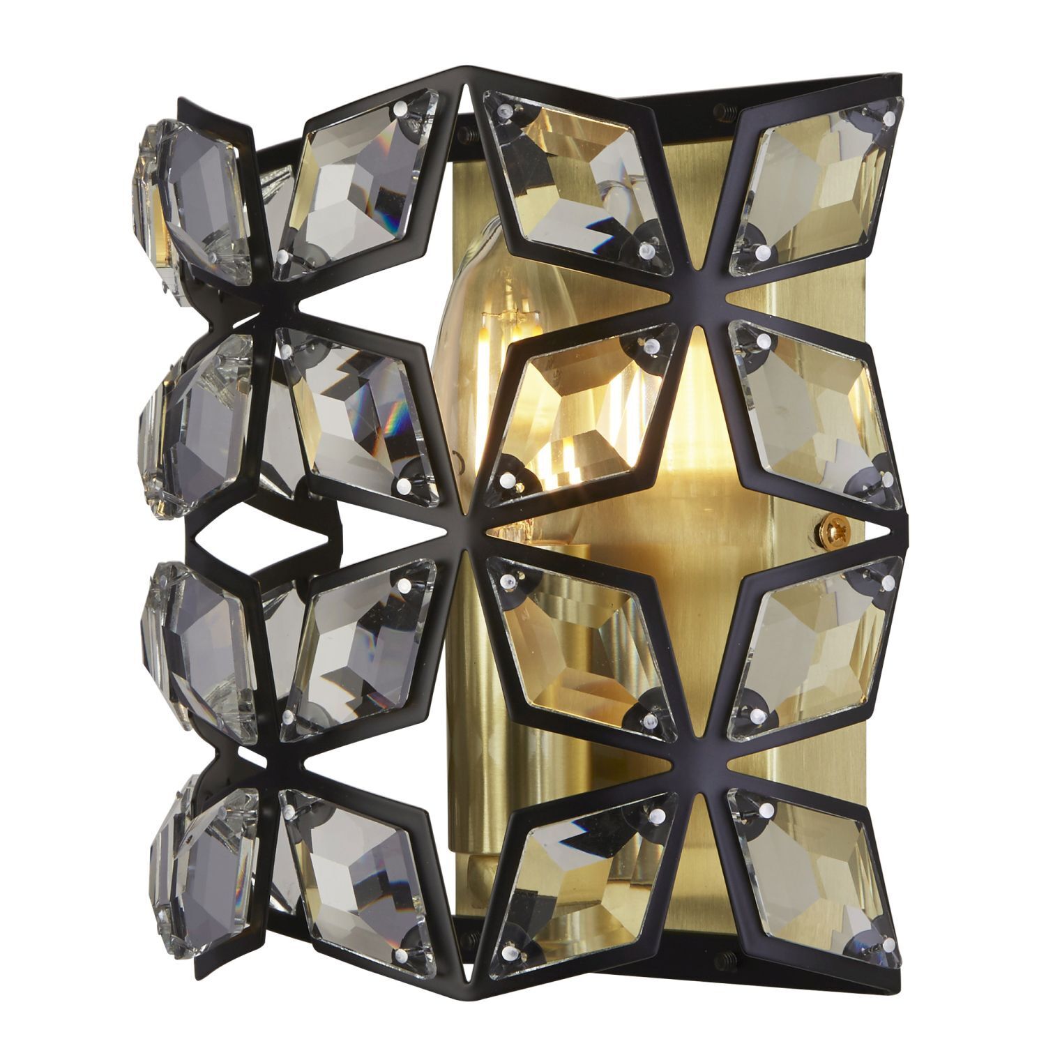 Applique intérieure cristal H : 18 cm E14 en laiton noir