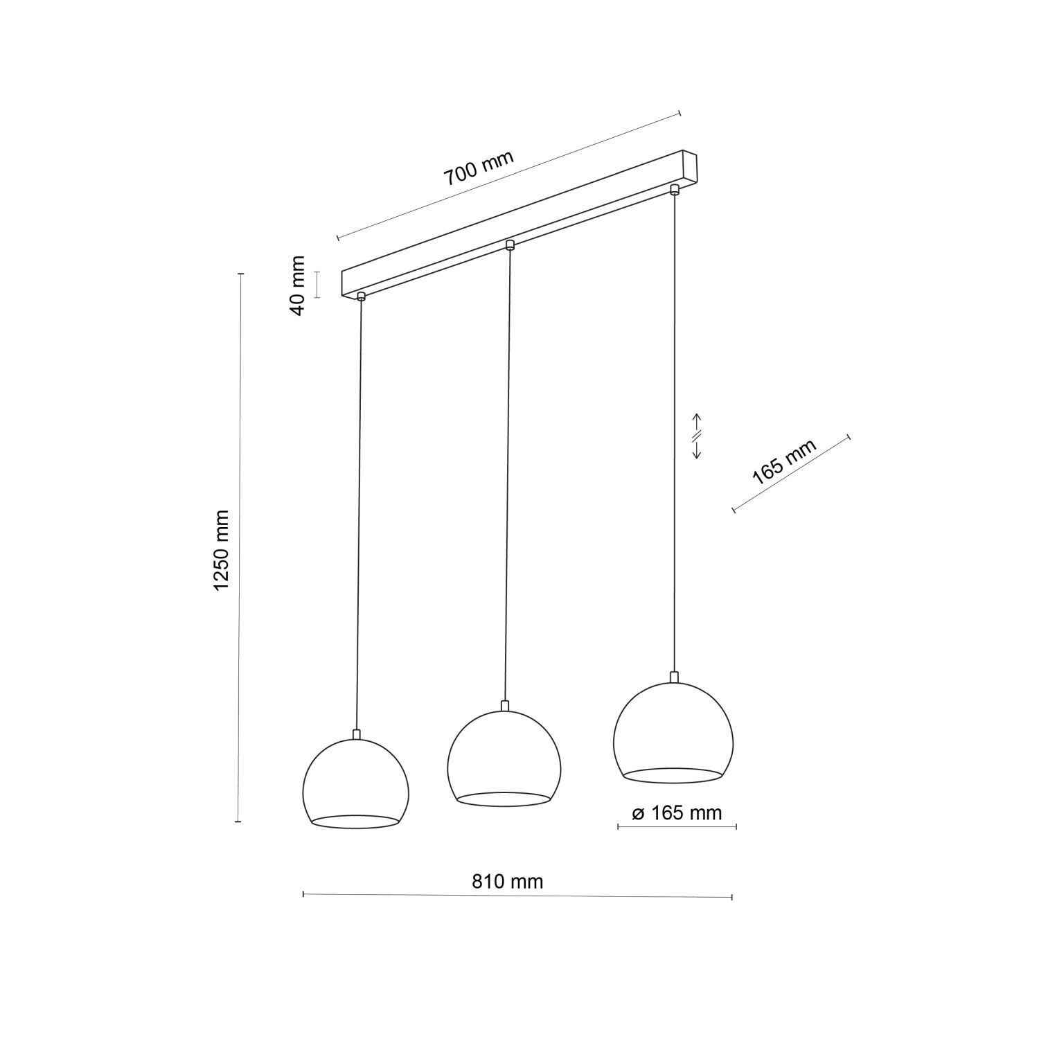 Suspension noire 3 flammes E27 L : 81 cm réglable en hauteur