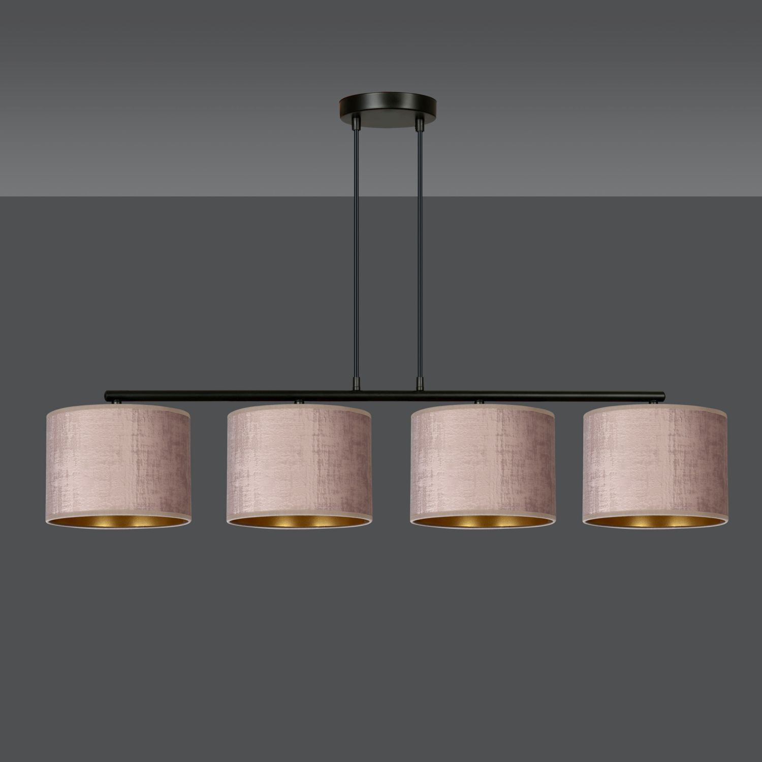 Lampe à suspendre 4 flammes L : 97 cm Métal Tissu Rose Or E27