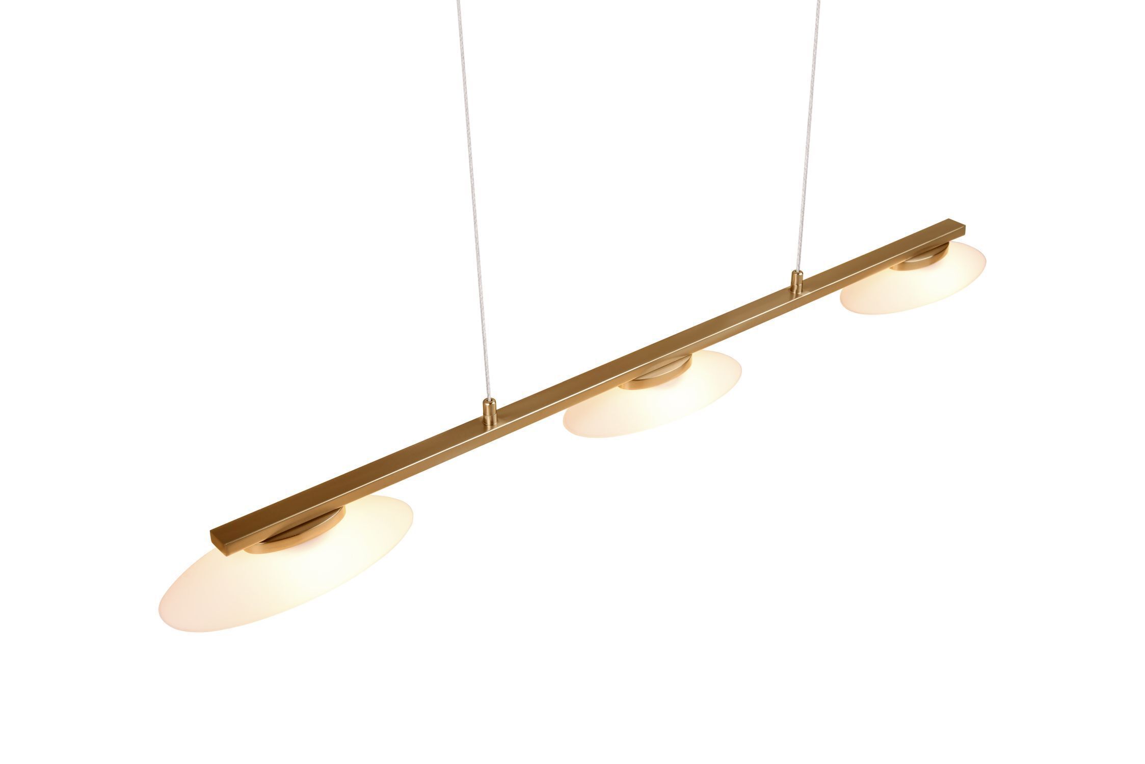 Suspension LED métal verre laiton 3 flammes 102 cm