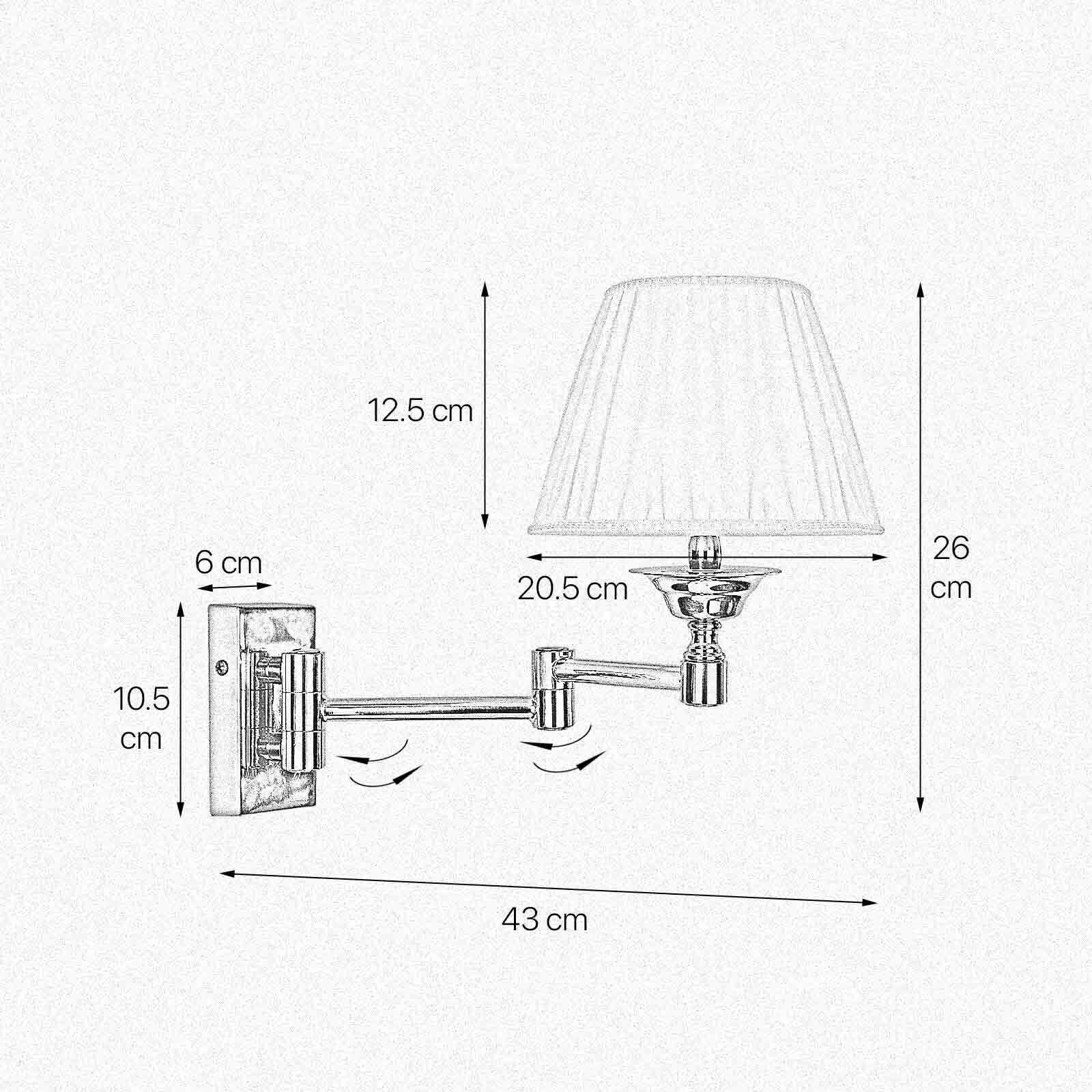 Applique murale laiton poli tissu blanc E14 bras articulé