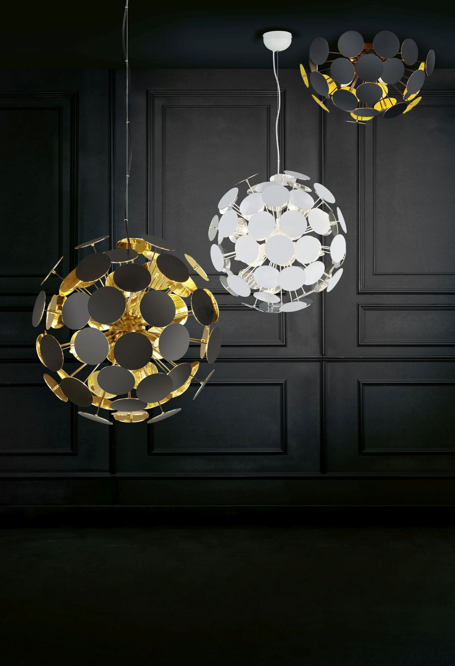 Stilvolle Deckenlampe Metall Schwarz Gold E14 3-flammig Leuchter, Lampe, Leuchte