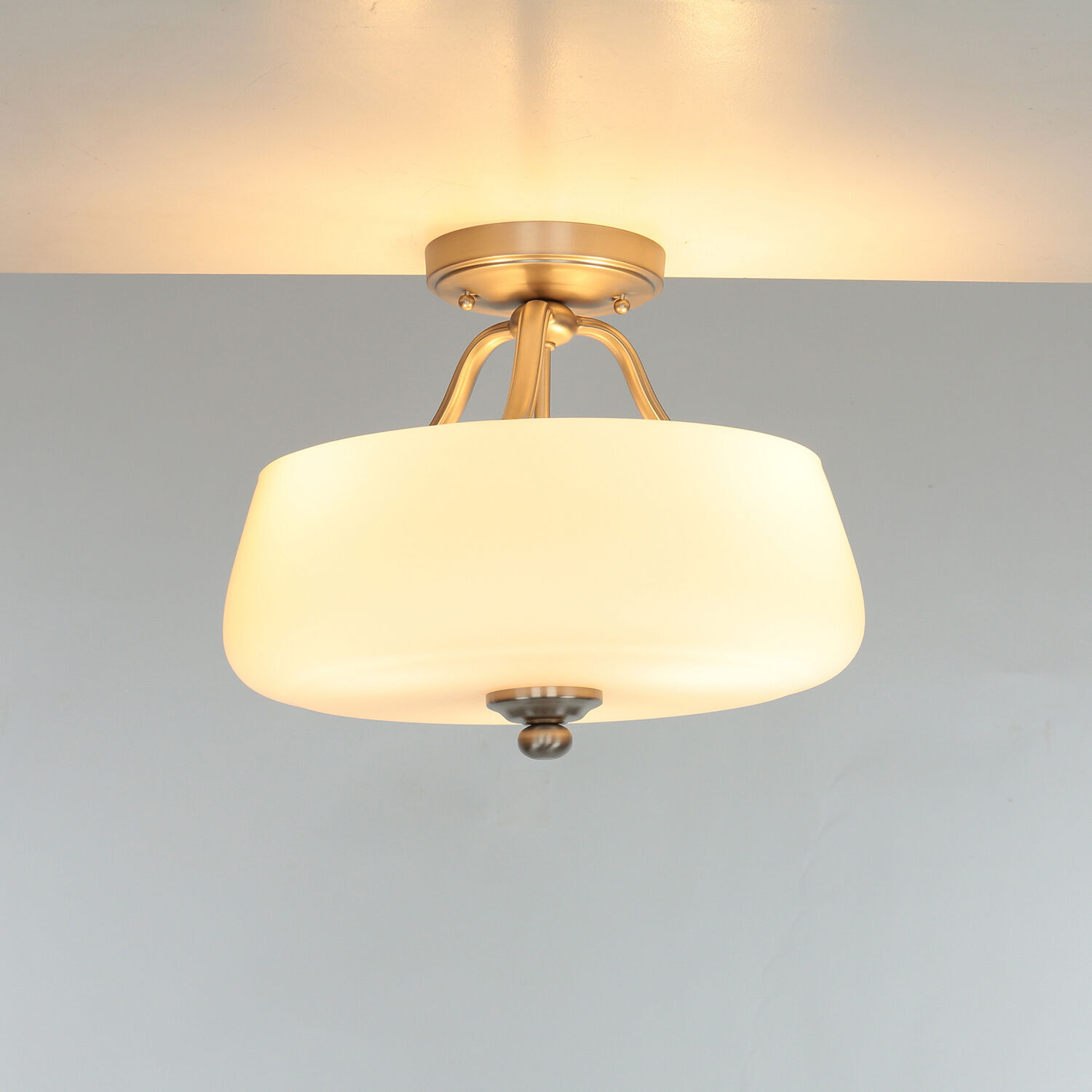 Plafonnier E27 Blanc Nickel Ø37cm Verre Métal Leuchte, Deckenleuchte, Lampe