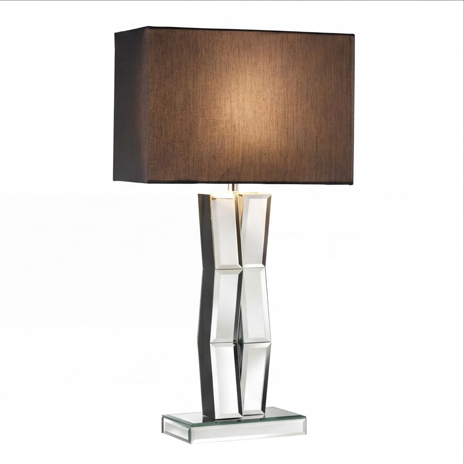 Tischlampe, Lampengehäuse, Glasbasis, Schwarzbrauner Schirm, Dekorativ
