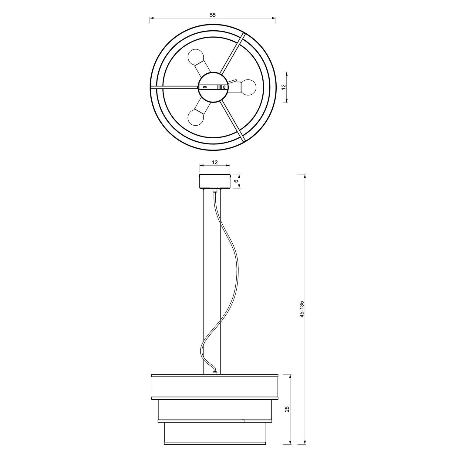 Suspension ronde noire métal E27 Ø55 cm Industrie