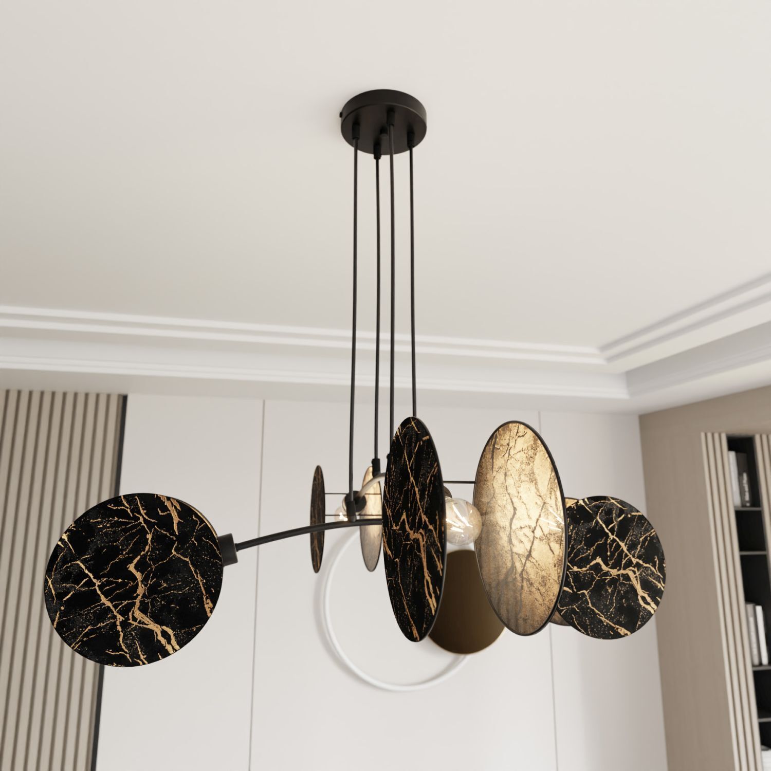 Lampe à suspendre Aspect marbre noir or L : 82 cm Tissu métal