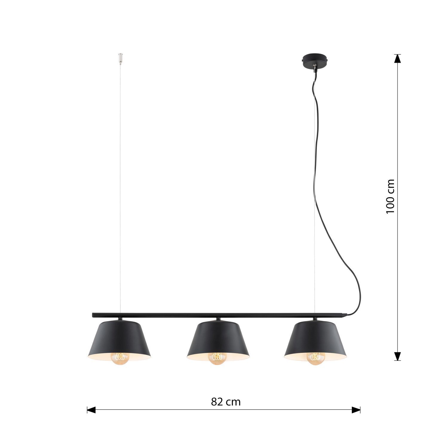Lampe à suspendre métal L : 82 cm Moderne Noir Blanc E27 3 flammes