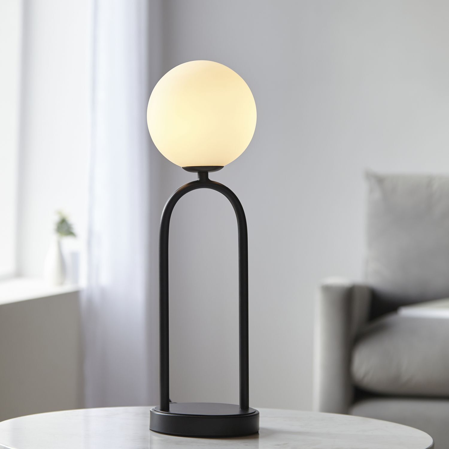 Lampe de table verre métal 43,7 cm noir blanc rétro G9
