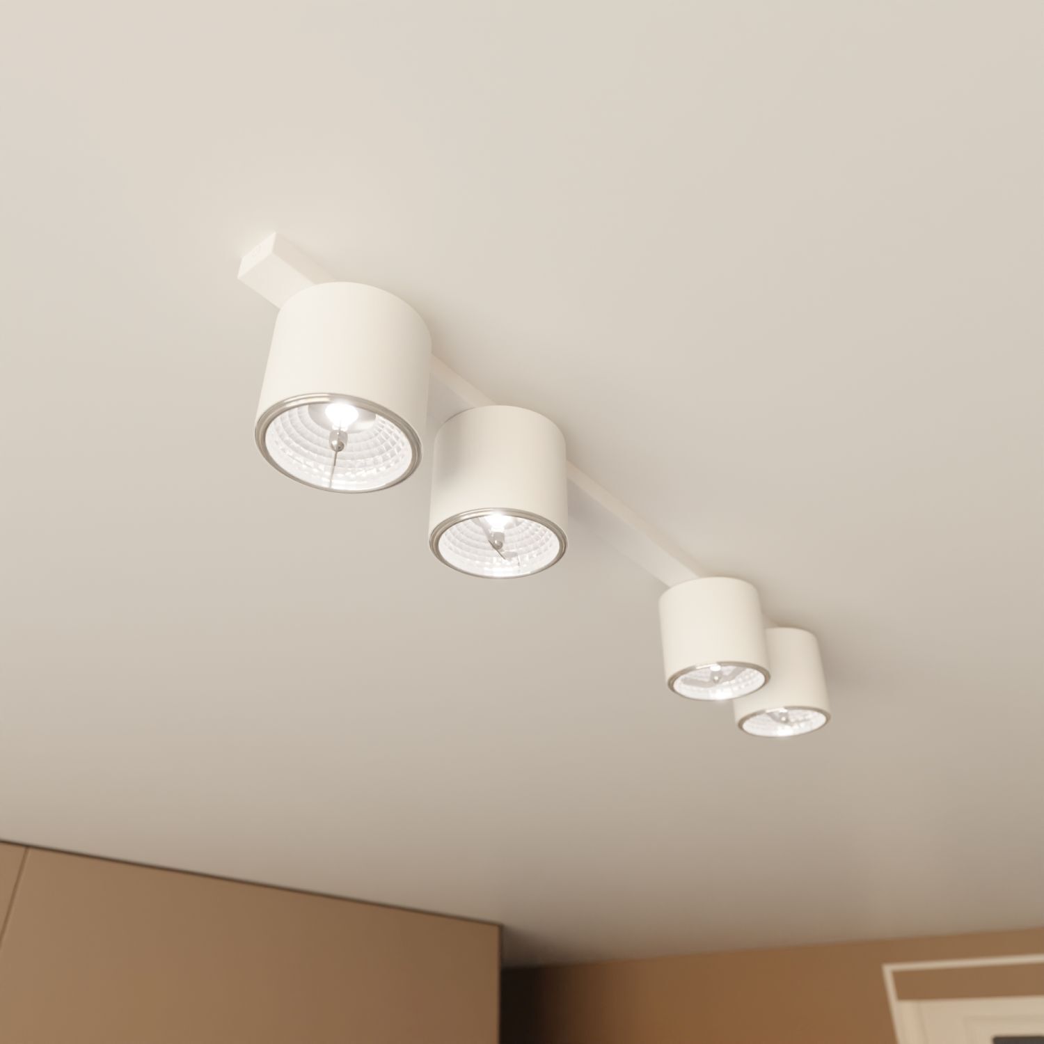 Plafonnier en métal blanc 90 cm de long 4-flamme GU10 AR111