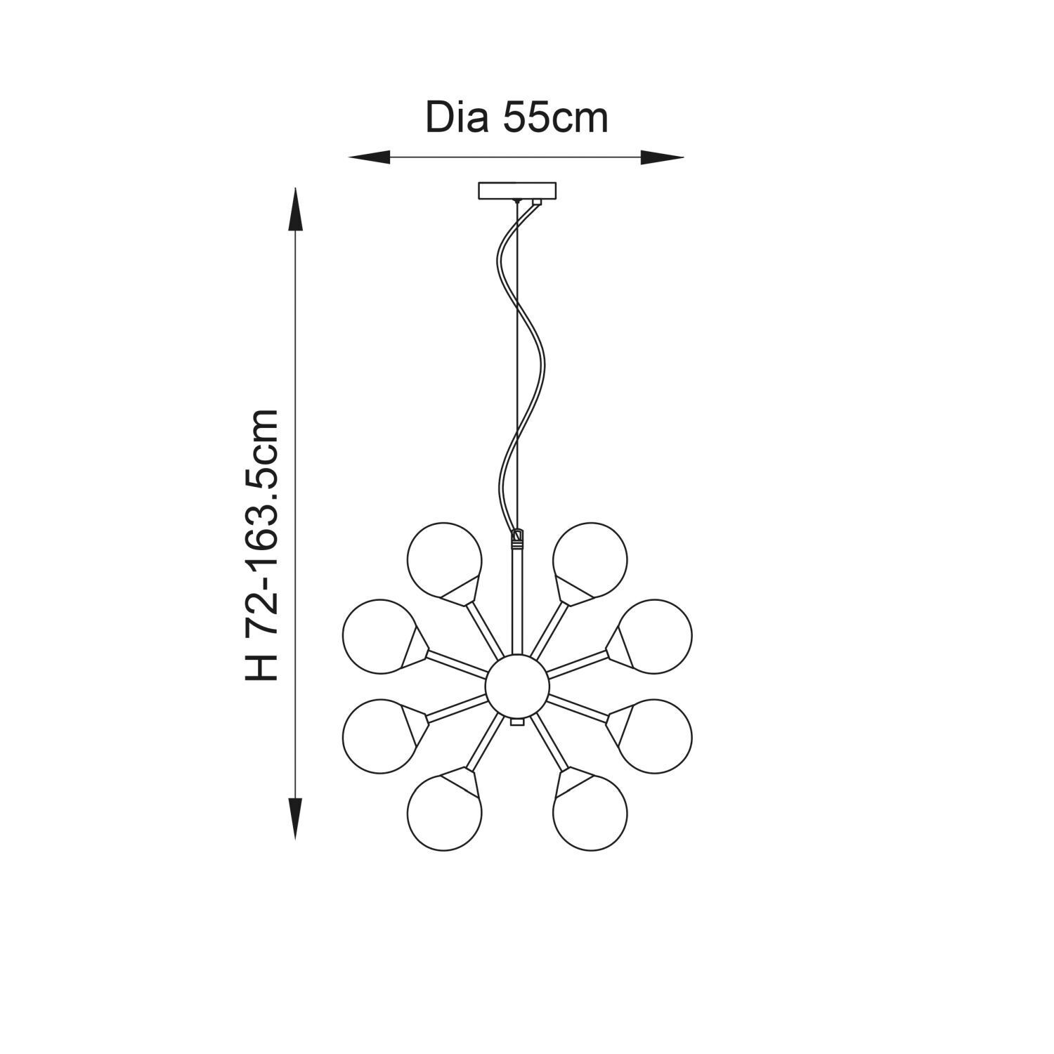 Lampe à suspendre verre métal L : 55 laiton blanc boule abat-jour 28x G9