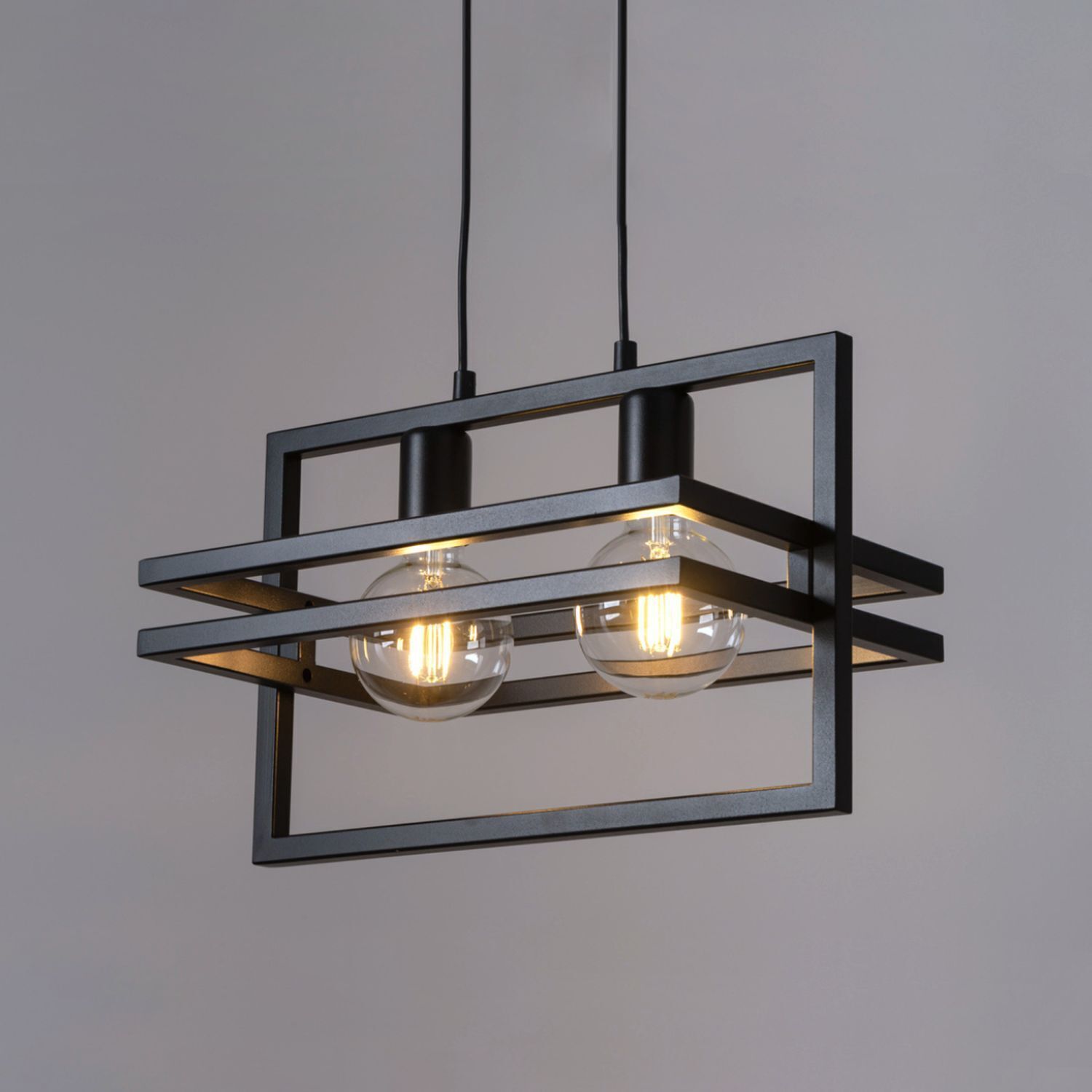 Suspension moderne noir métal E27 2 flammes