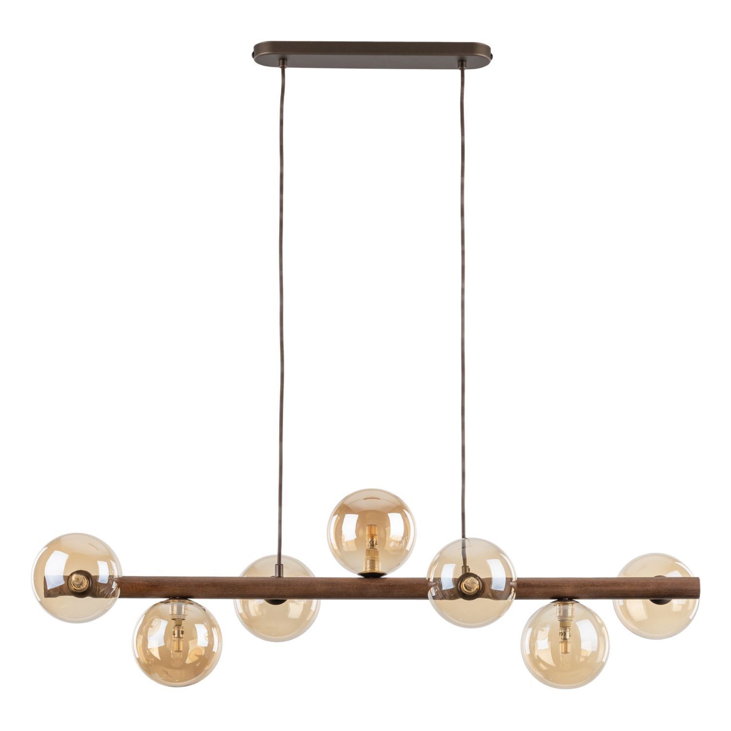 Hängelampe modern Holz Braun 90 cm G9 Glas Bernstein Hängelampe, Holz, Glaskugeln, Beleuchtung, Wohnzimmerdeko