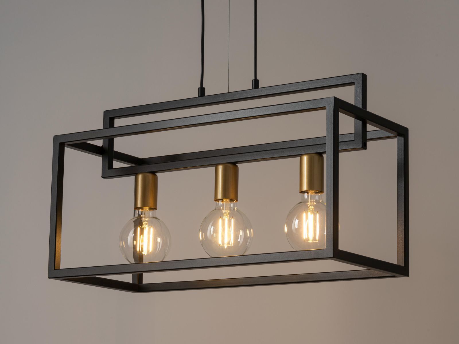 Suspension noir or E27 3 flammes 58 cm de long