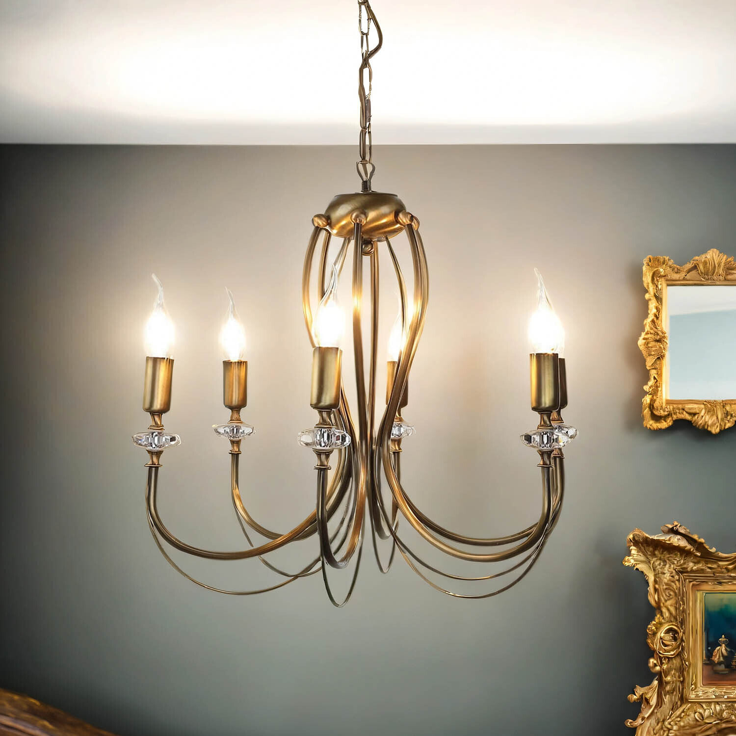 Lustre rustique métal en laiton E14 6-flamme