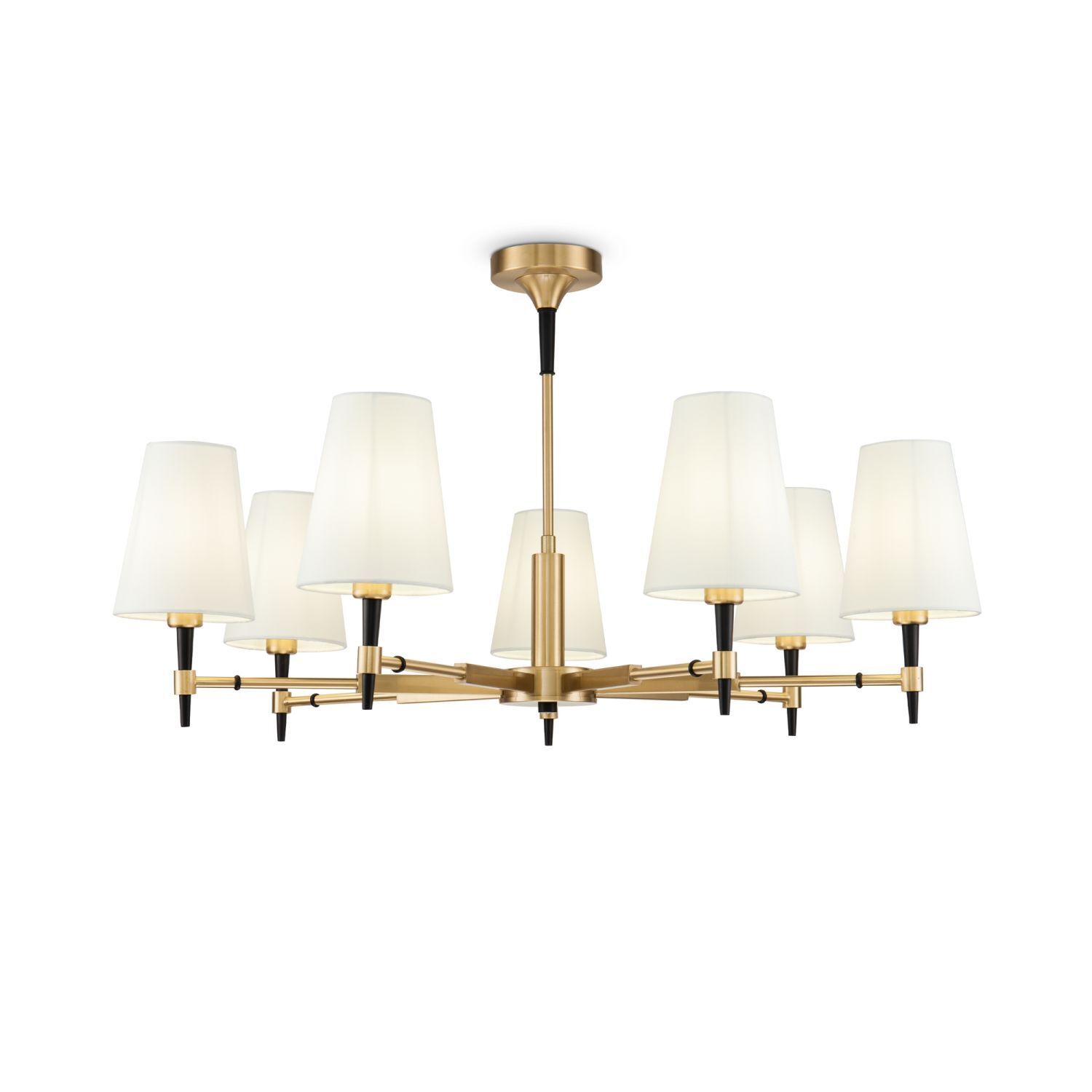 Kronleuchter Metall Stoff E14 88 cm breit Modern KAMARI Kronleuchter, Goldfarben, 8-Licht, Stoffschirm, Deckenmontage