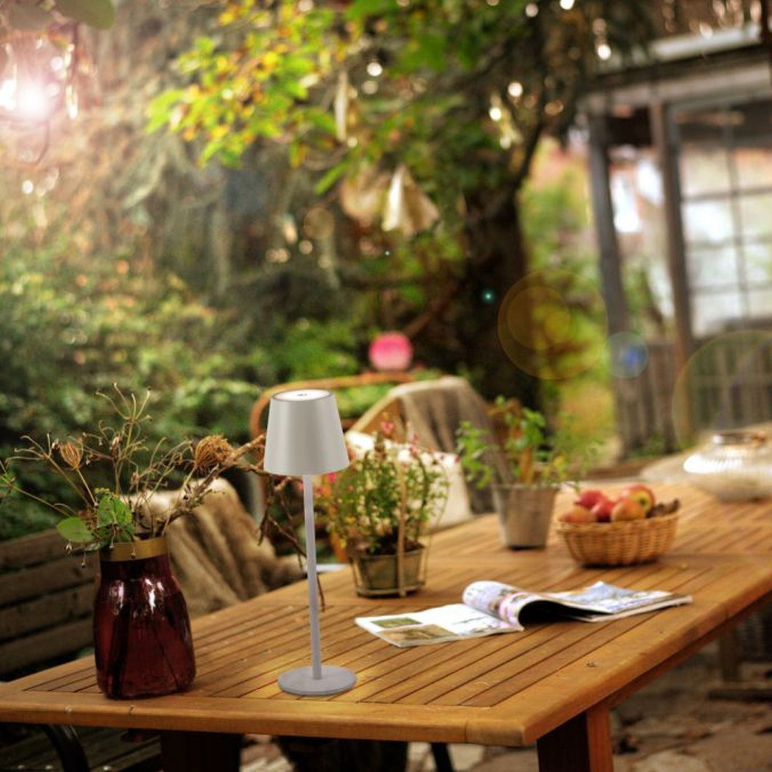 LED Akku Tischlampe Metall IP54 Touch Dimmen in Greige Moebel, Tabelle, Tischplatte, Lampe, Esstisch