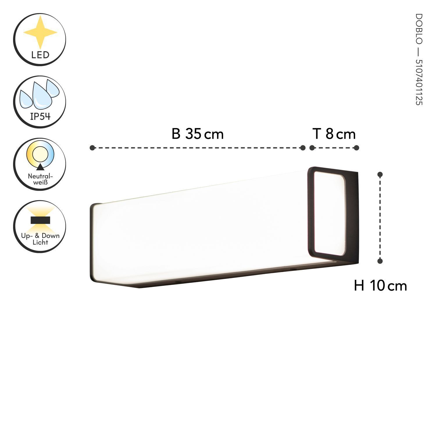 Applique LED anthracite aluminium IP54 4000 K L:35 cm