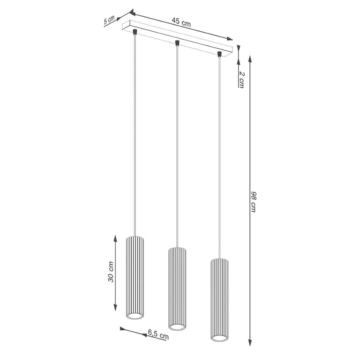 Suspension à 3 flammes GU10 L : 45 cm Noir Moderne BERTA
