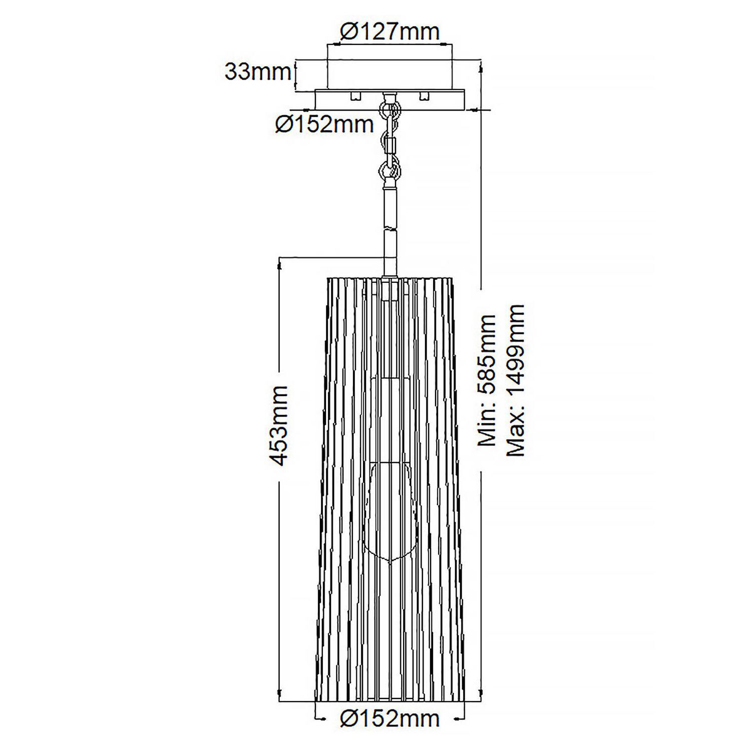 Lampe à suspendre étroite Ø 15,2 cm H : max. 149,9 cm Métal