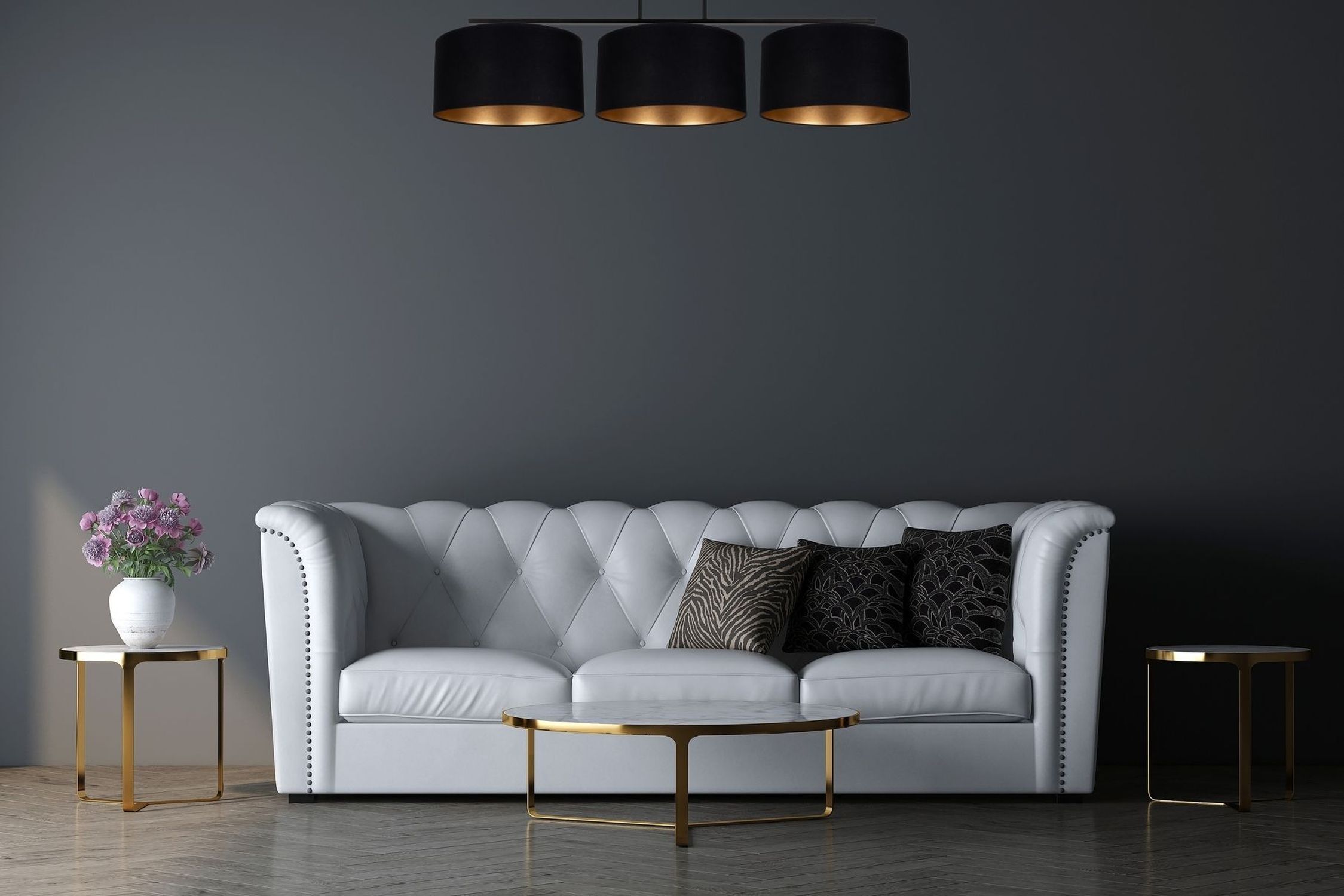 Gemütliche Deckenleuchte Stoff Schwarz Gold E27 100 cm Sofa, Garnitur, Samt, Wohnzimmer, Beistelltisch