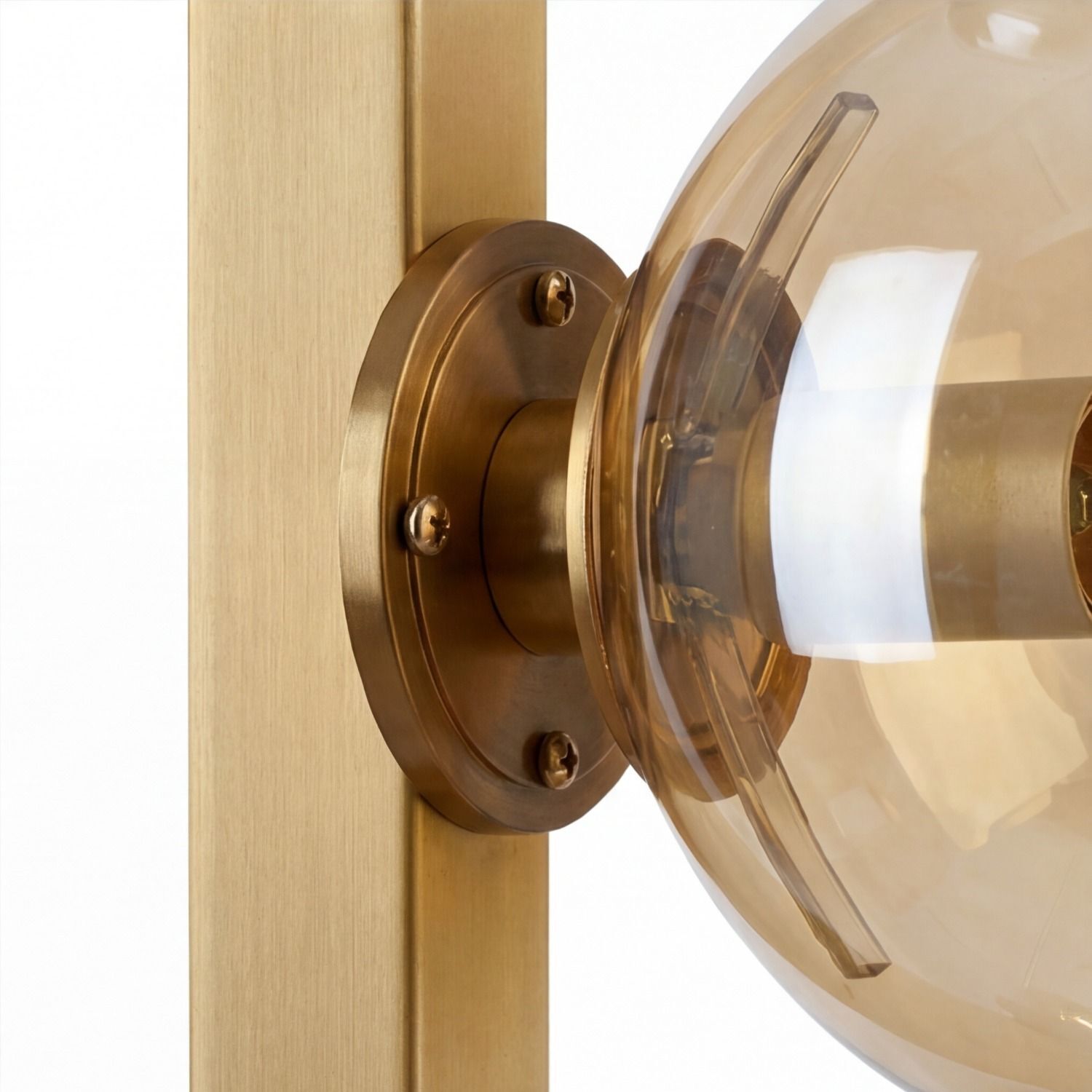 Wandlampe Bernstein Glas Schalter Gold E14 60 cm 2-flmg Wandleuchte, Bronze, Globus, klarer Schirm, Wandmontage