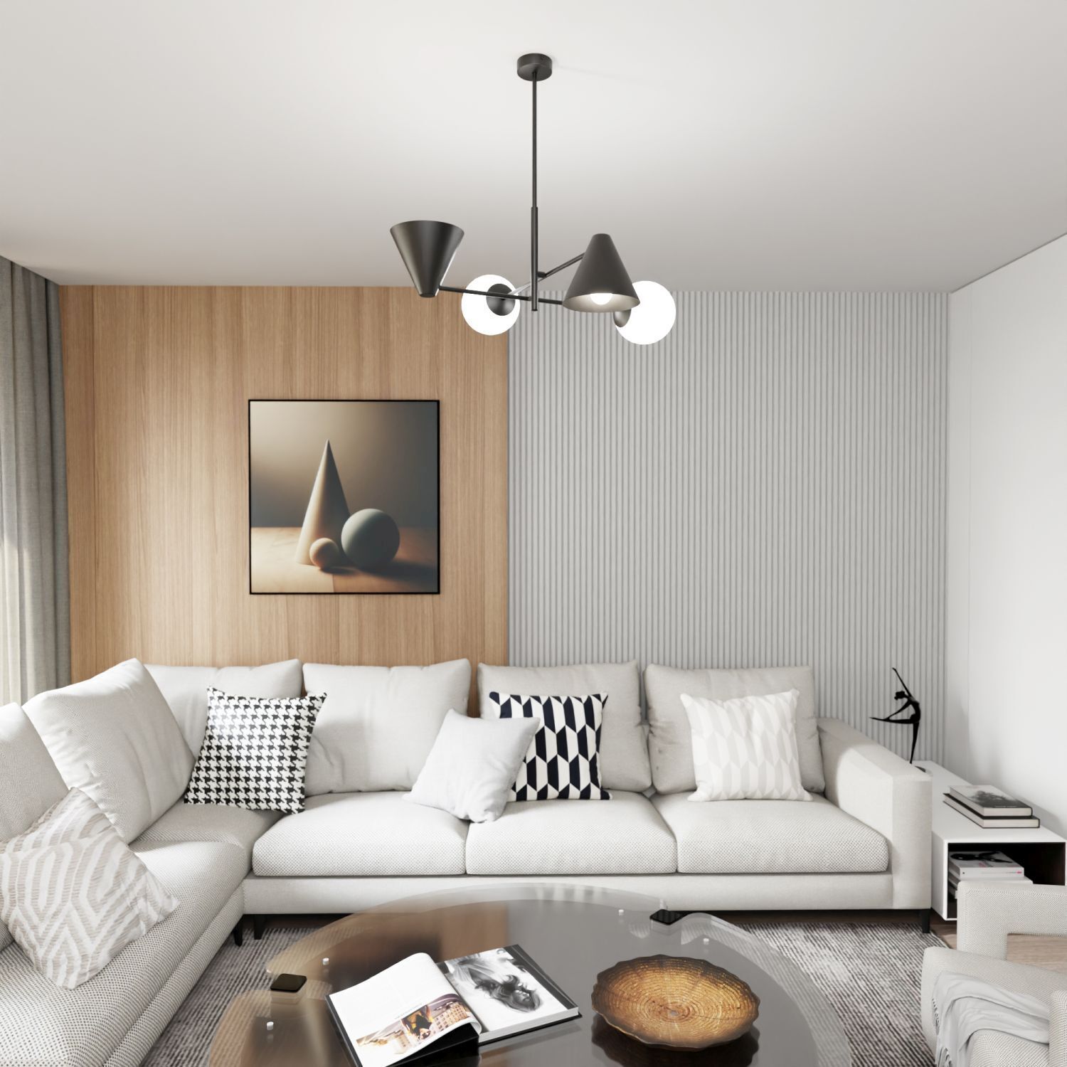 Plafonnier noir métal verre L:70 cm E14 faible éblouissement Dekoration für Zuhause, Couch, Lampe, Wohnzimmer, Tabelle