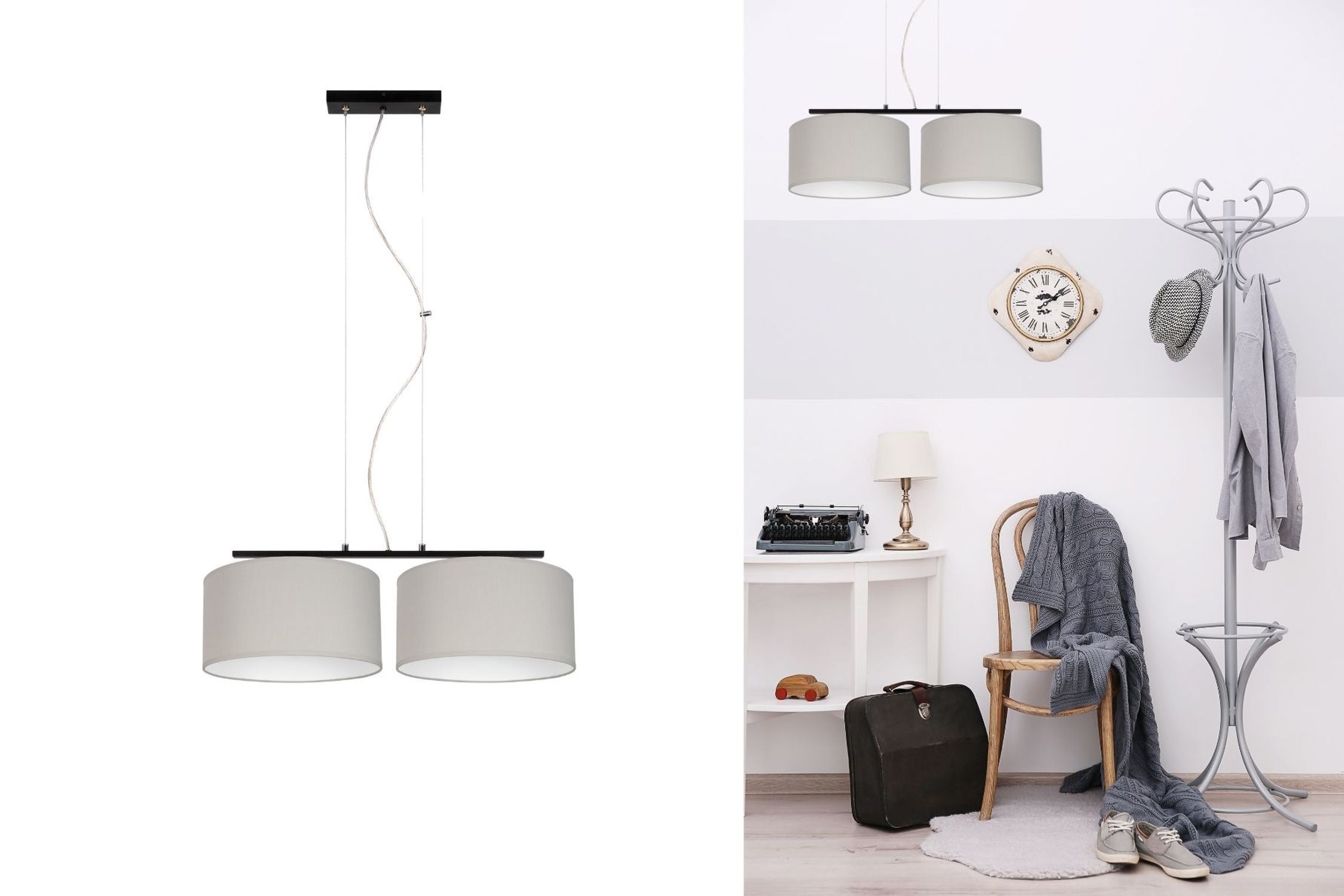 Suspension métal tissu E27 noir gris anti-éblouissement