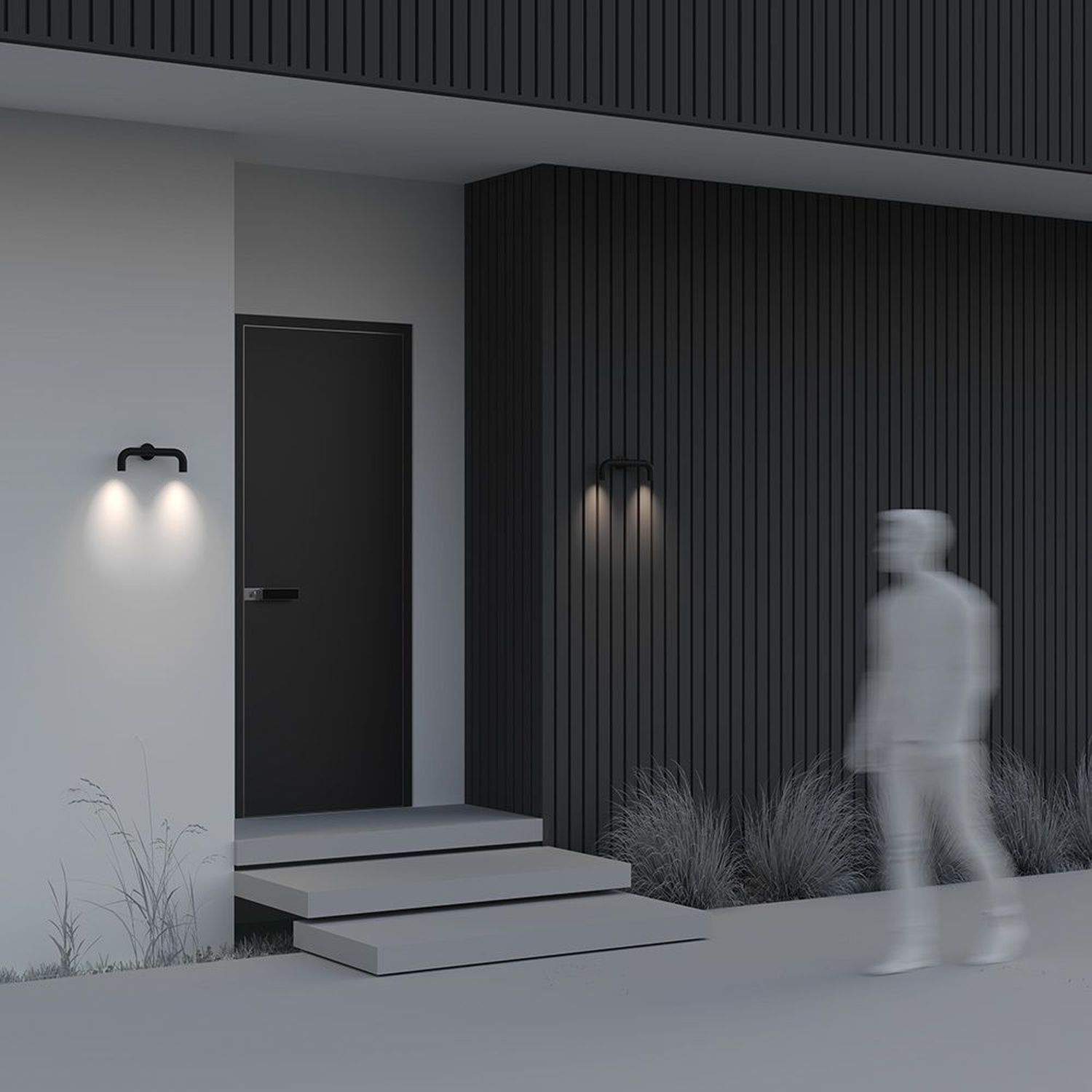 LED Wandlampe Edelstahl IP65 T:7 cm 3000 K 2-flammig dunkle Fassade, moderne Haustür, Außenbeleuchtung, Stufenplatte, Gehweg Gras