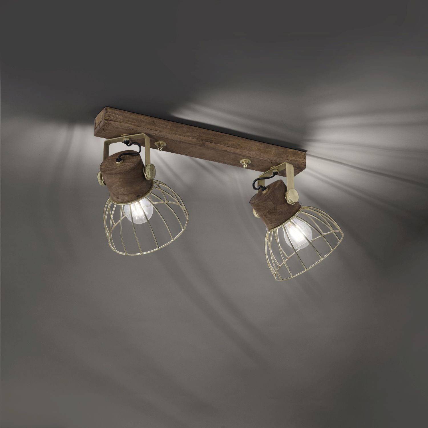 Spot mobile de plafond bois métal 64 cm E27 Vintage Leuchte, Beleuchtung