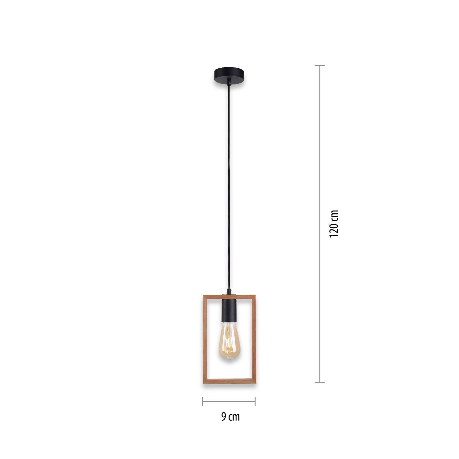 Suspension naturelle bois métal L:15 cm E27 Retro