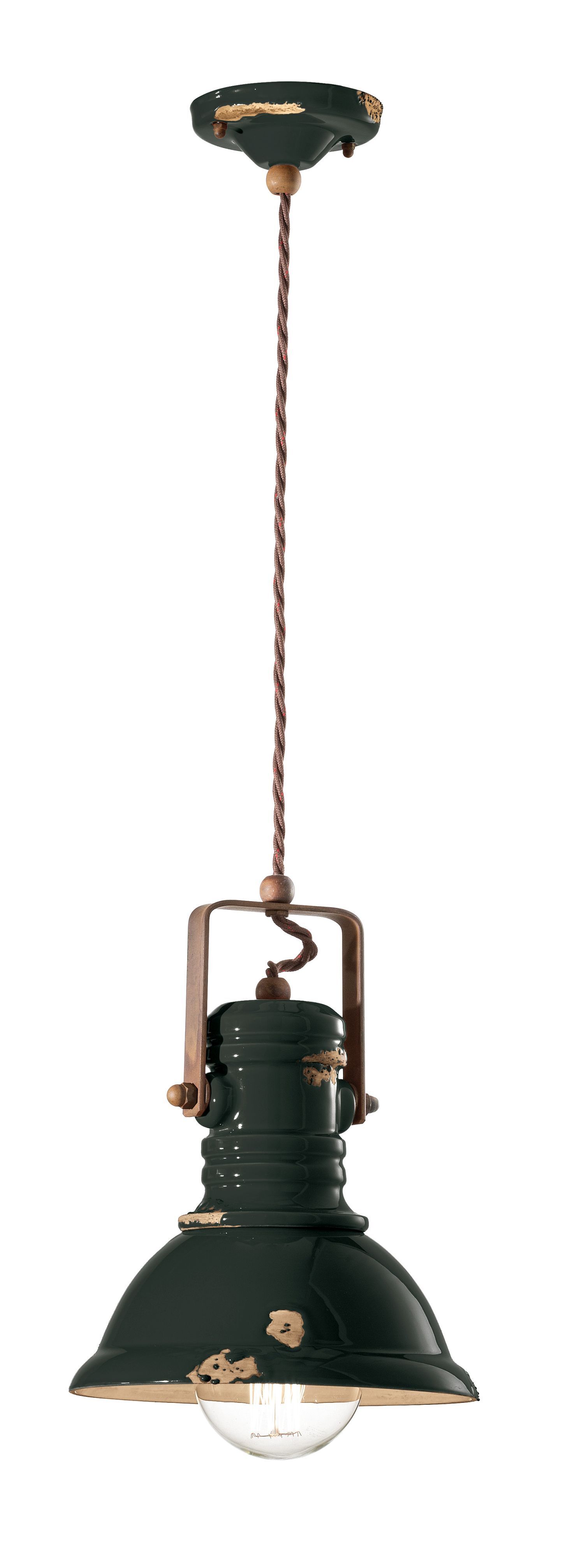 Suspension métal céramique E27 Ø 23 cm rond Vintage