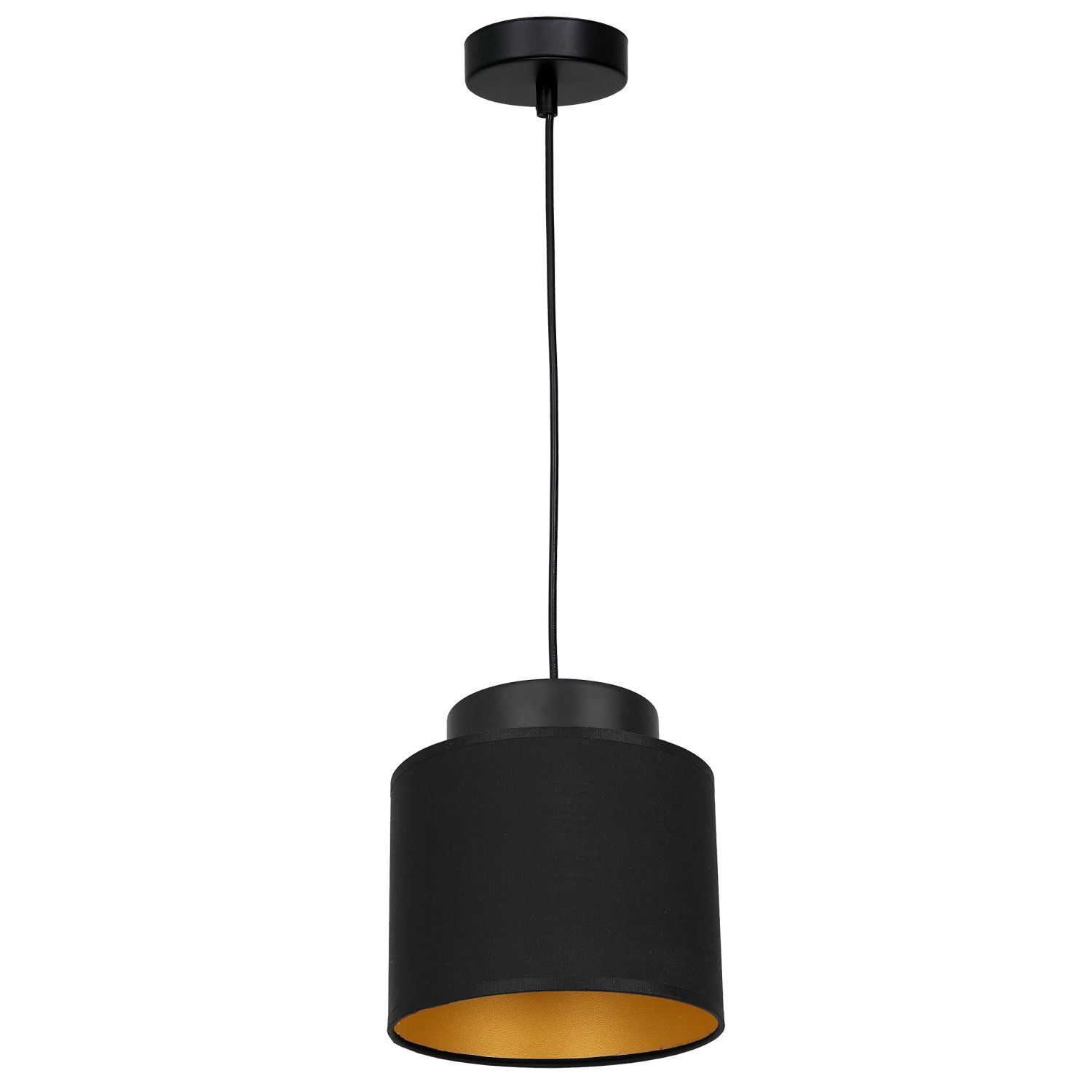 Lampe à suspendre tissu abat-jour noir or E27