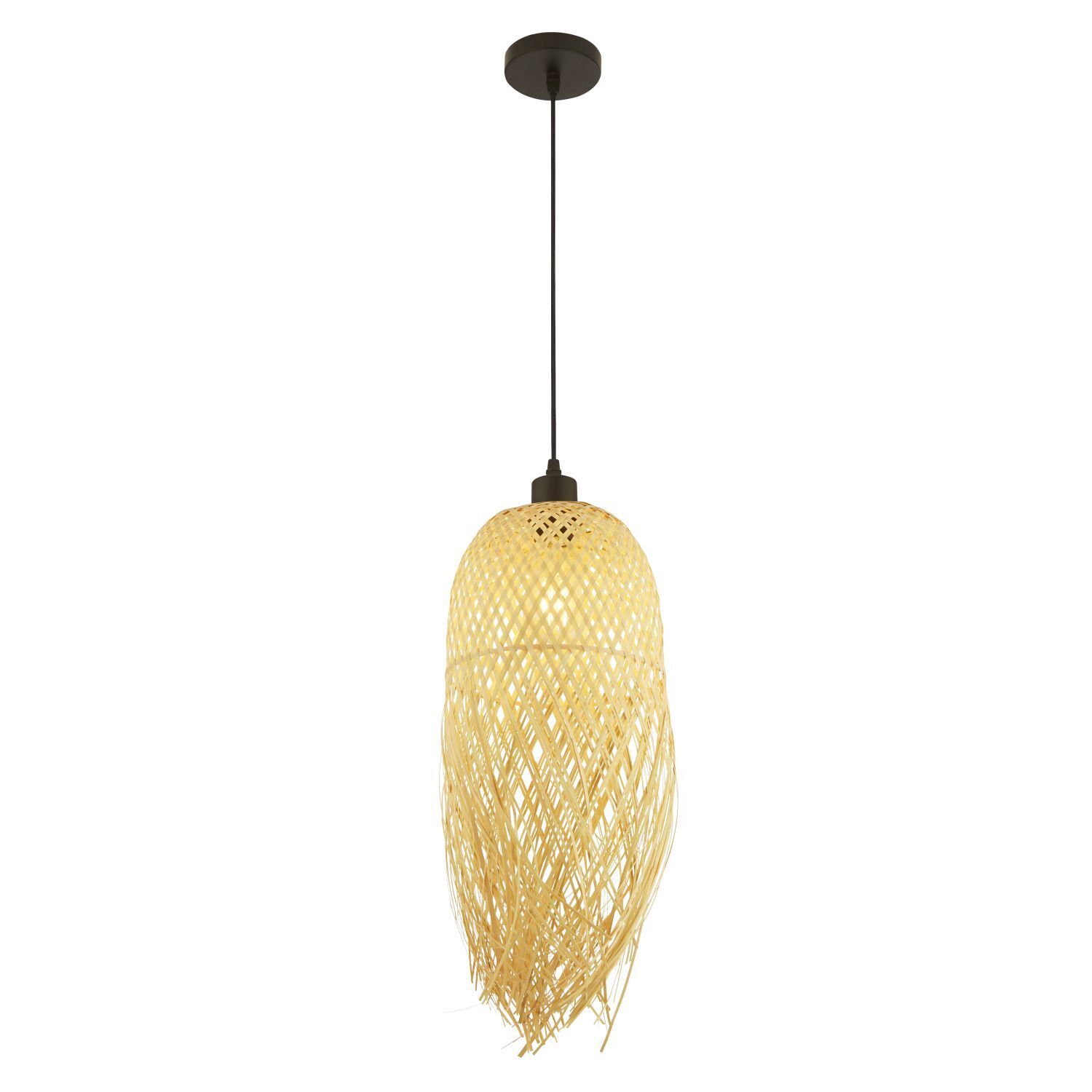 Boho Lampe à suspendre bois bambou Ø 20 cm pour E27 Naturel Noir