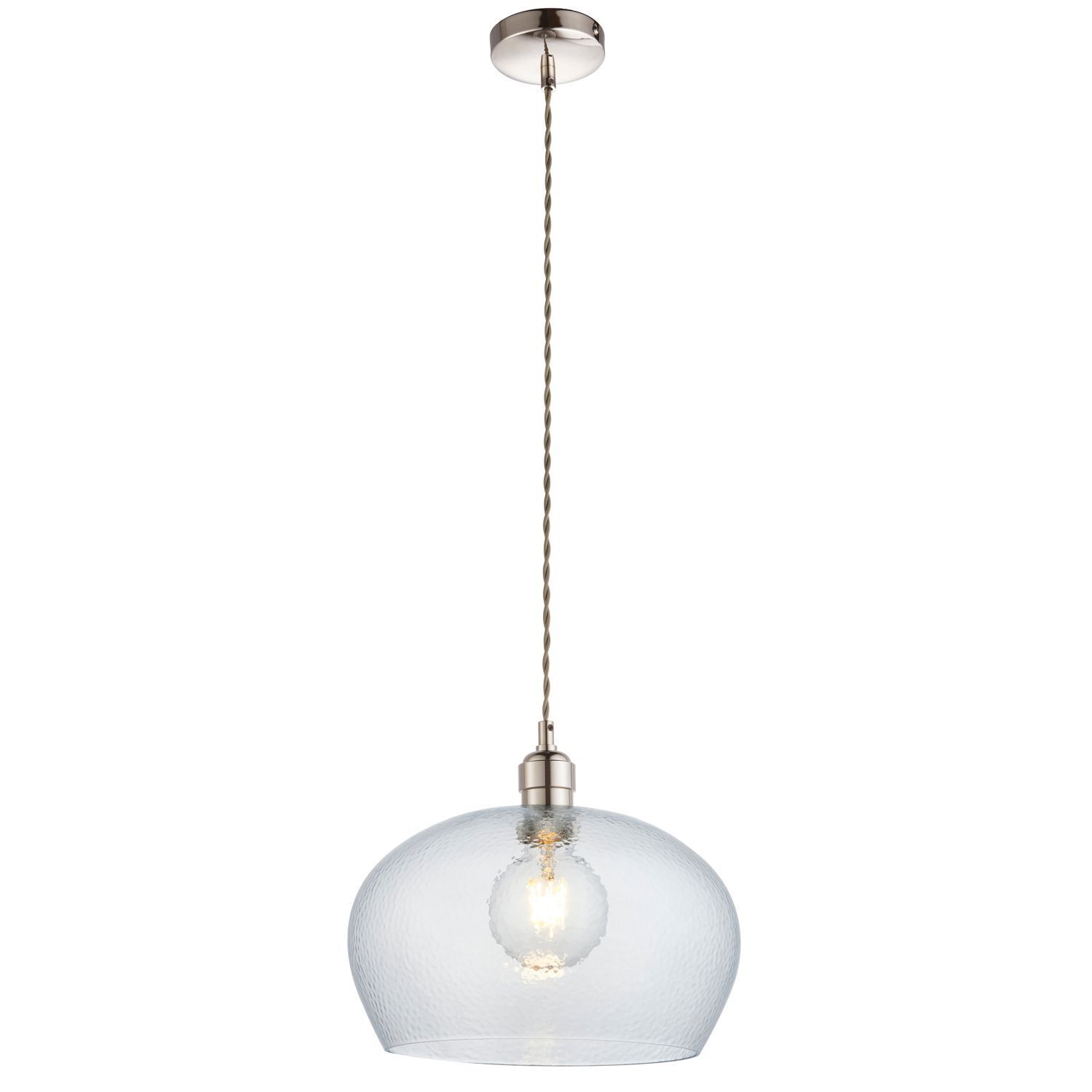 Lampe à suspendre ronde Ø 31 cm verre métal en nickel pour E27
