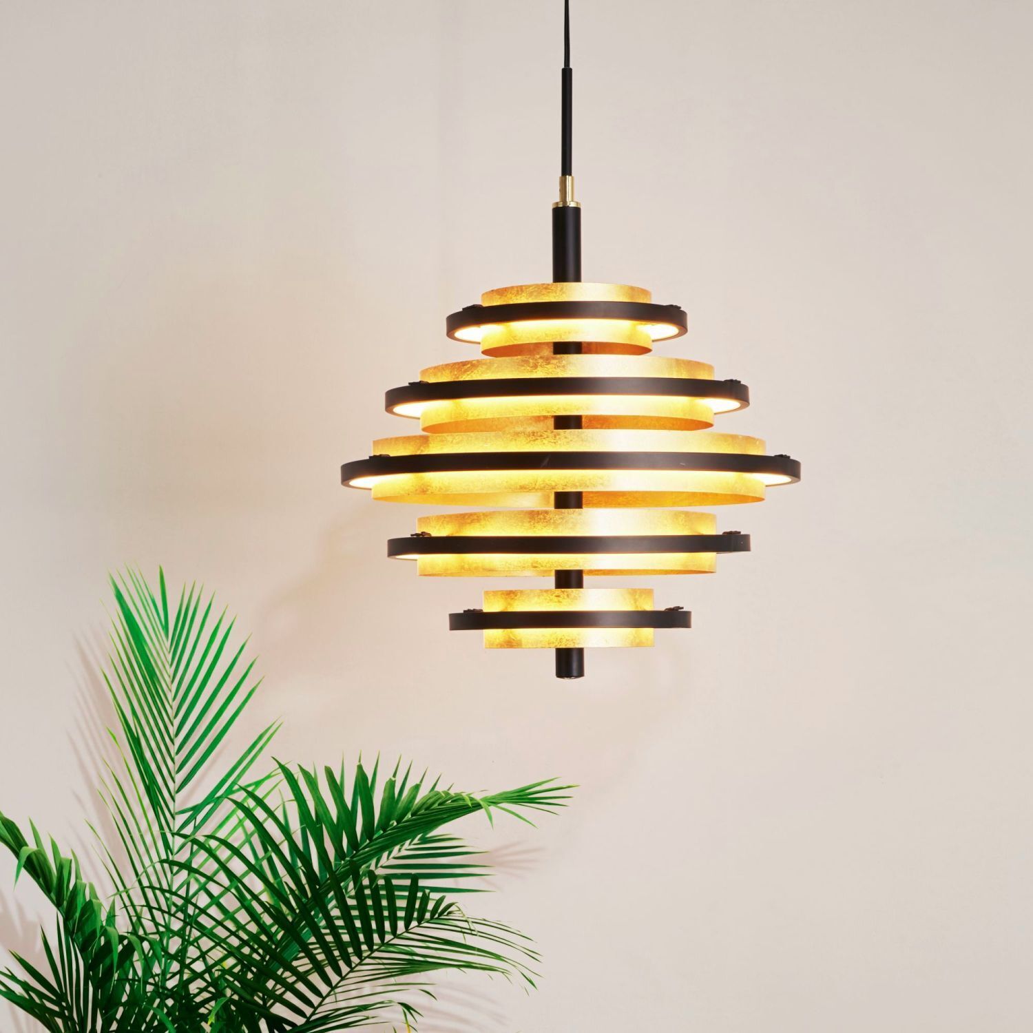 Suspension LED Noir Or 2700 K rond Ø 40 cm Métal