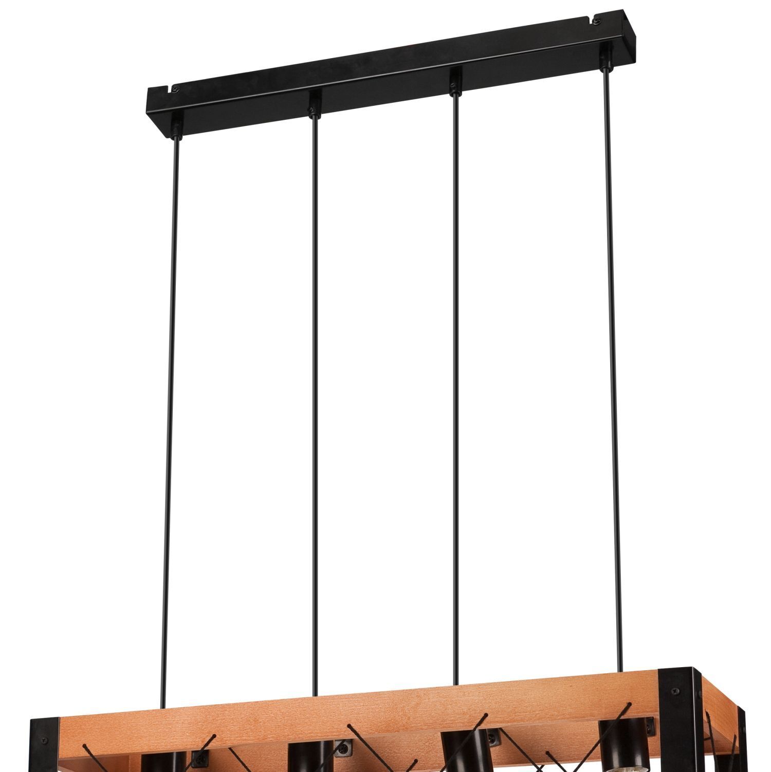 Suspension bois métal ajustable 4 flammes E27 Rustique